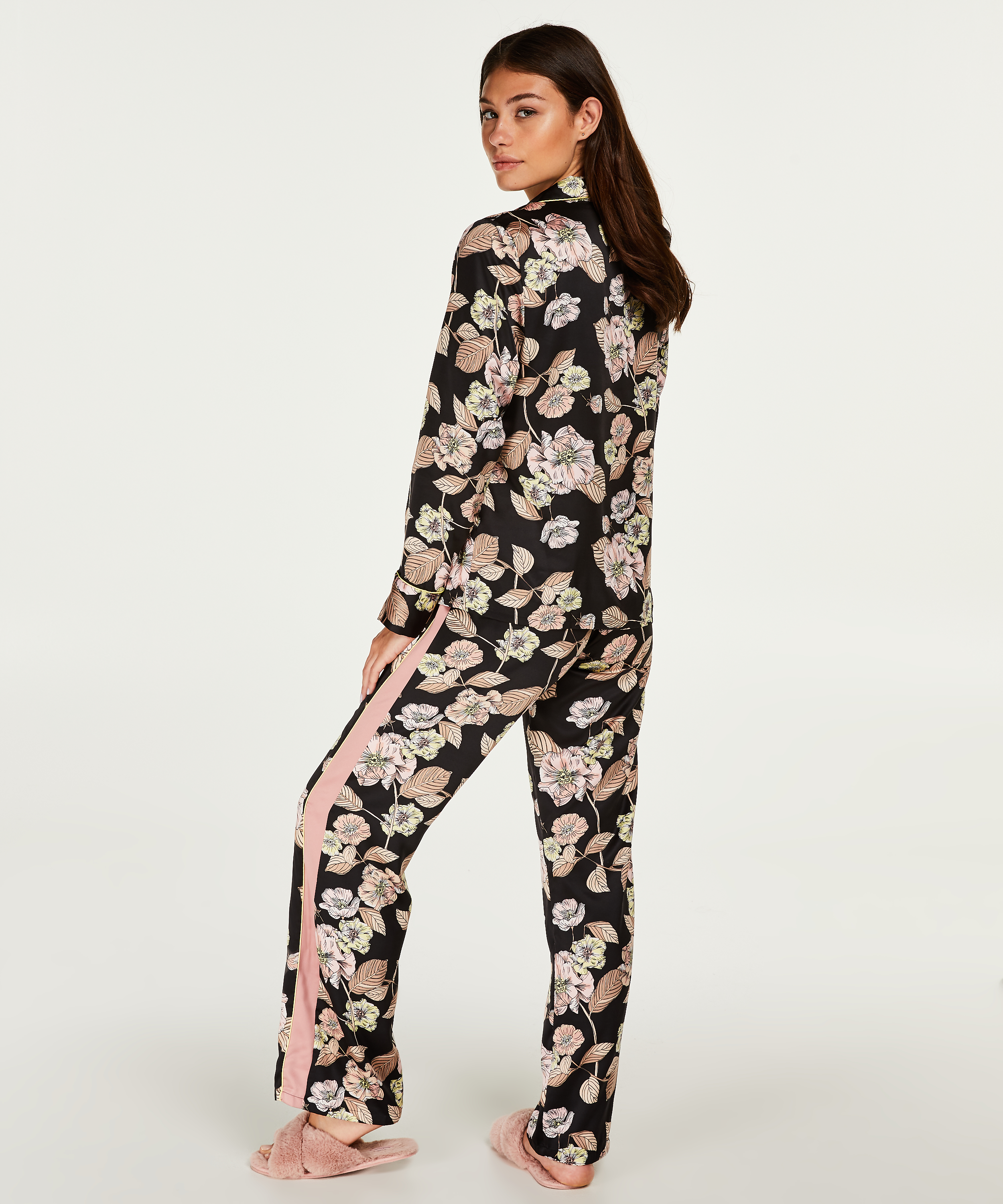 Pantalon de pyjama satiné Emily, Noir, main