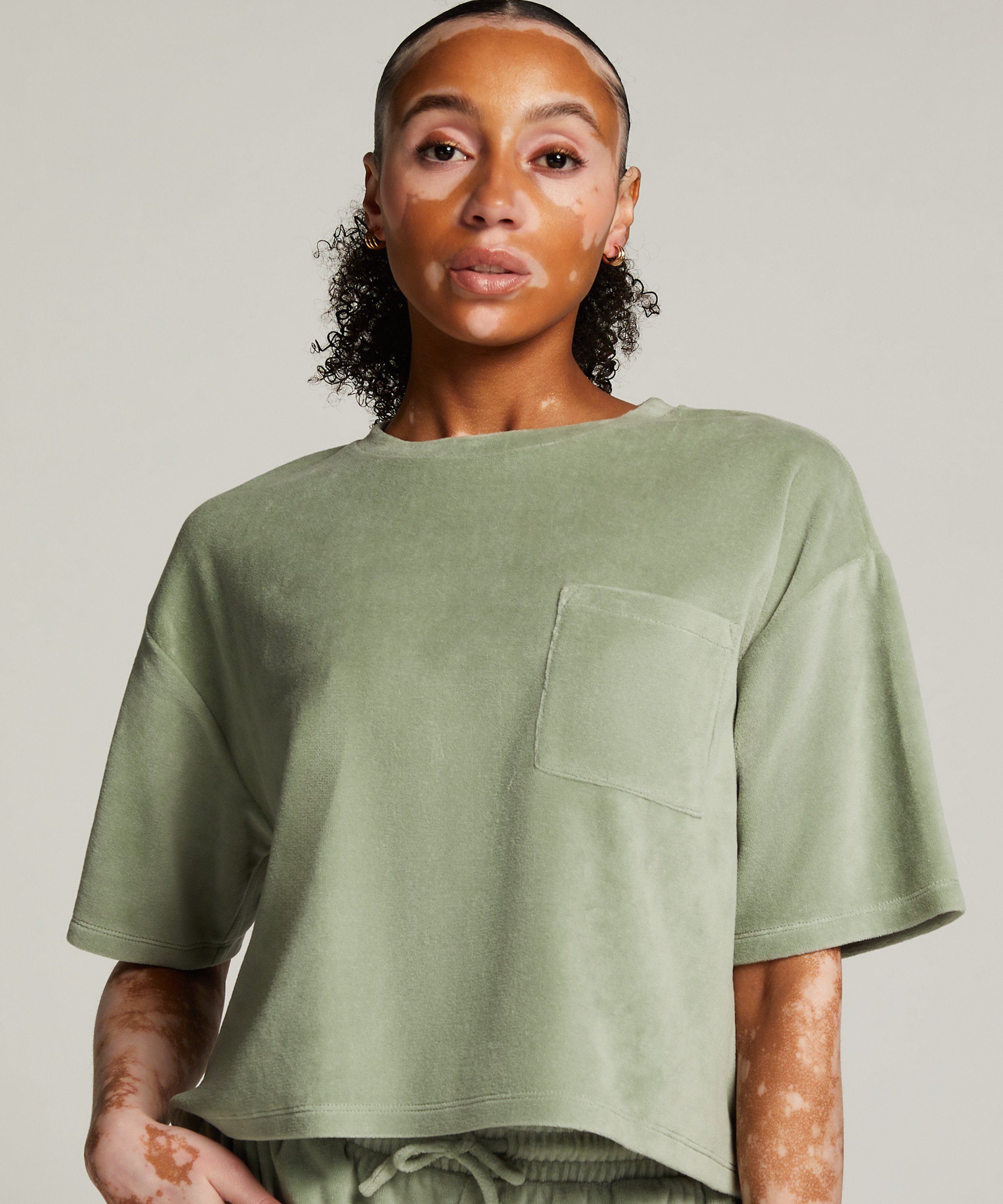 Top velours manches courtes, Vert, main