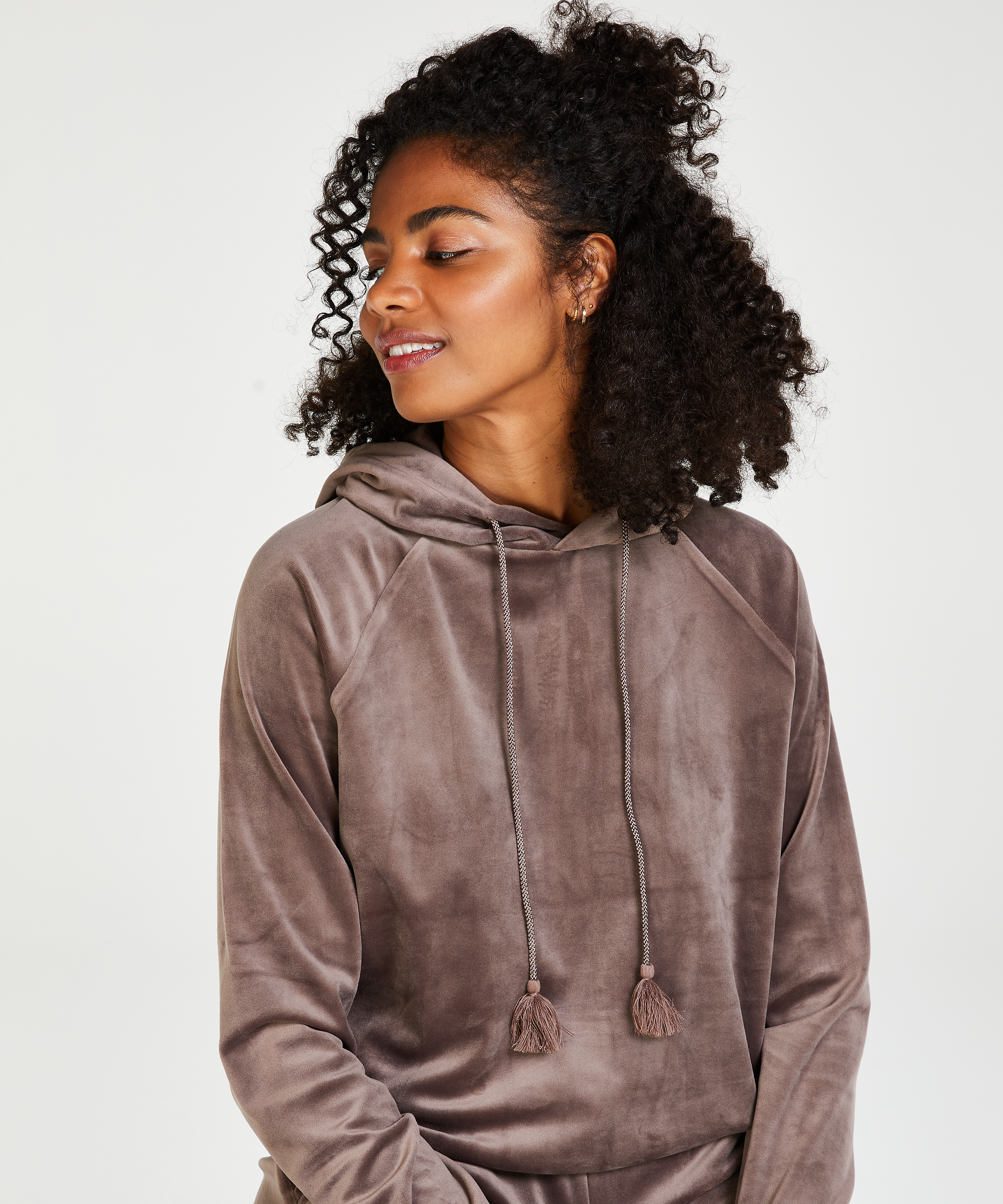 Hoodie en velours, Marron, main