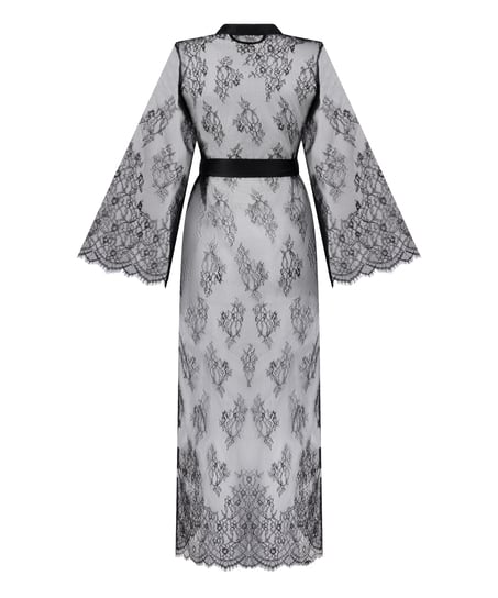 Long Kimono Allover Lace, Noir