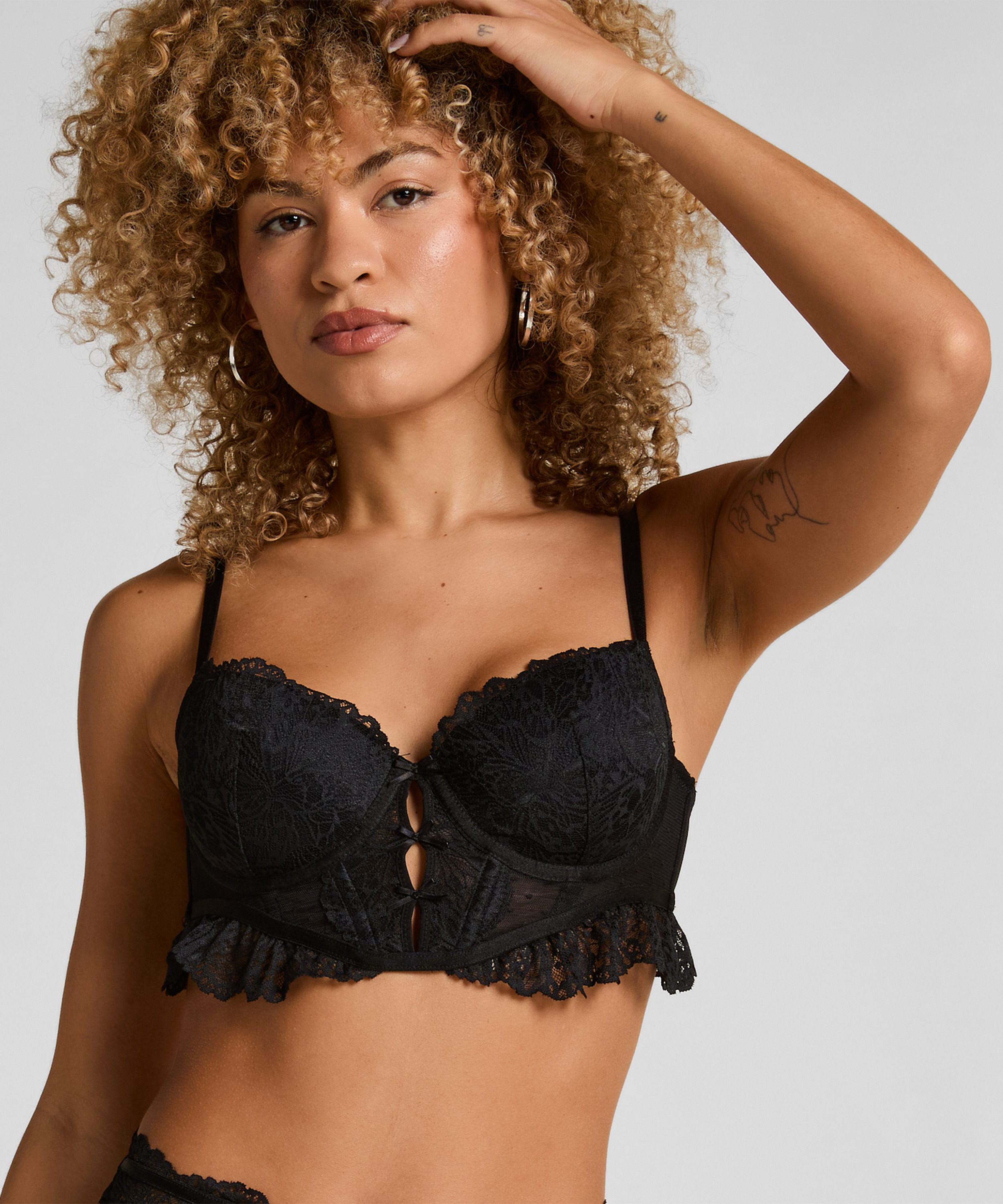 Soutien-gorge à armatures rembourré longline Posie, Noir, main