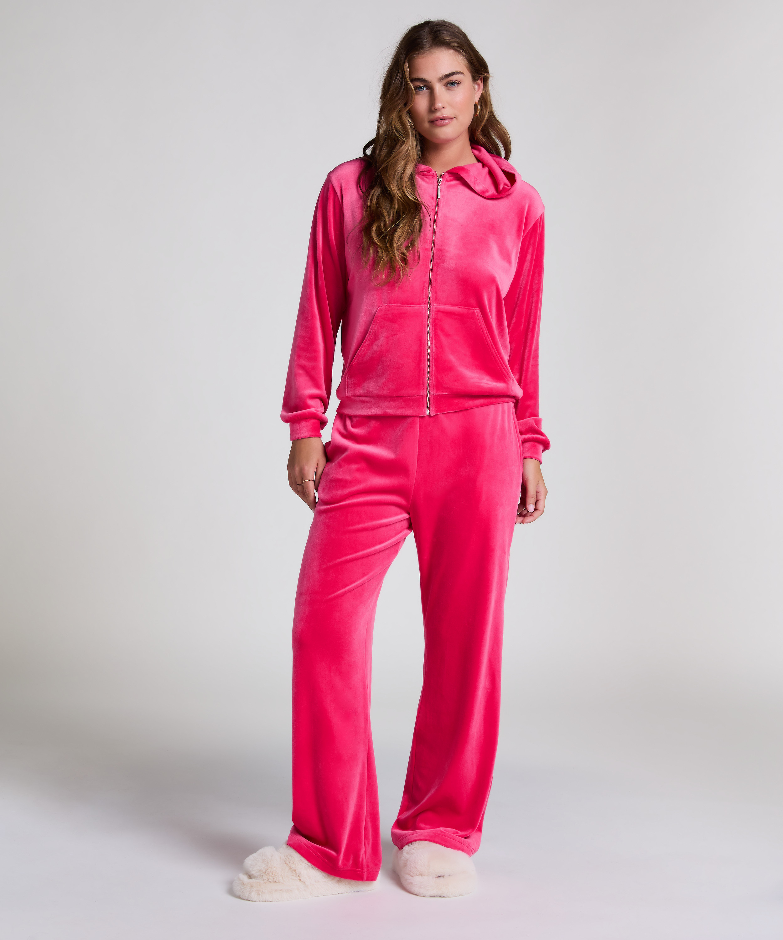 Pantalon de pyjama velours, Rose, main