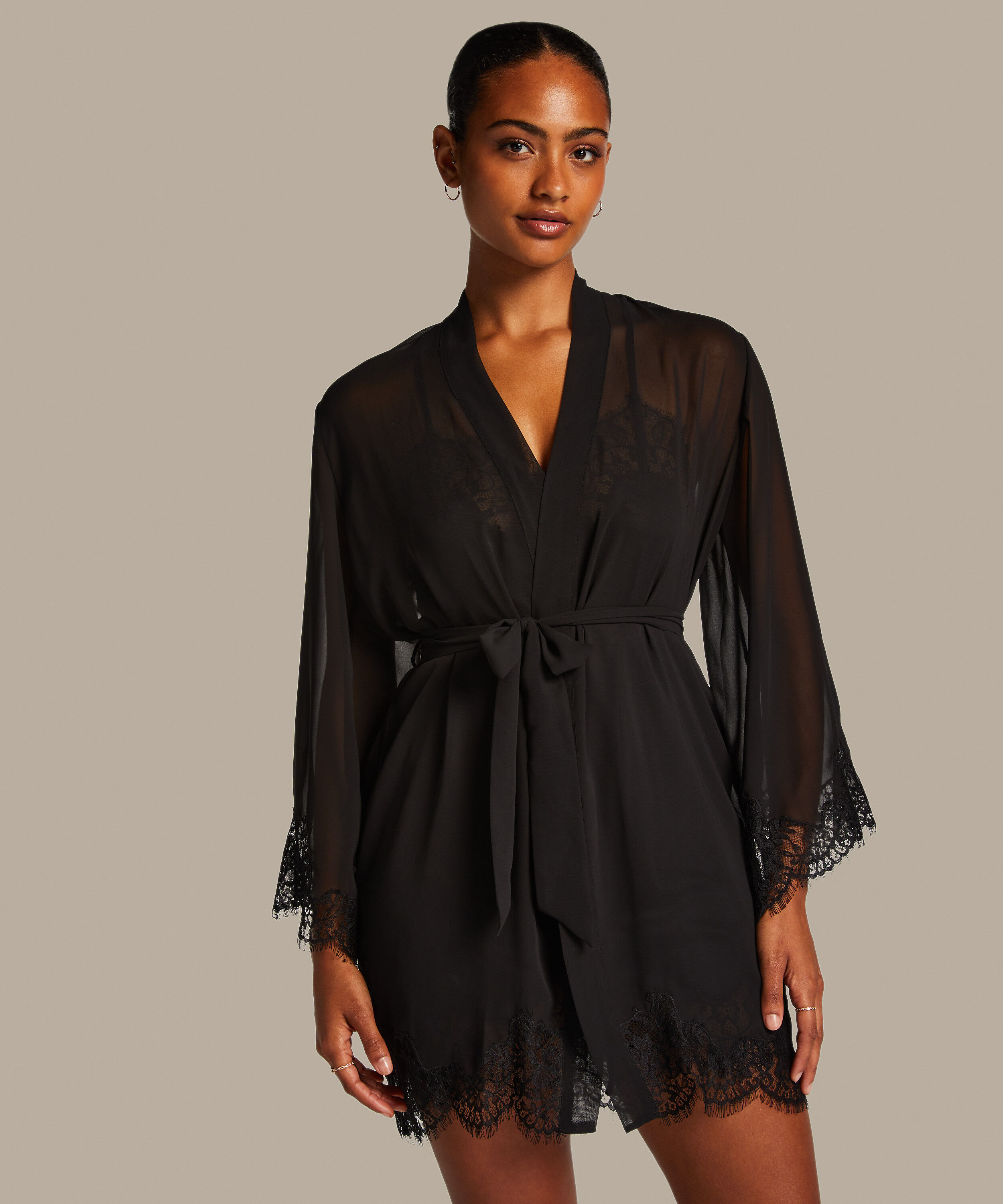 Kimono Satin, Noir Kimono Satin, Noir