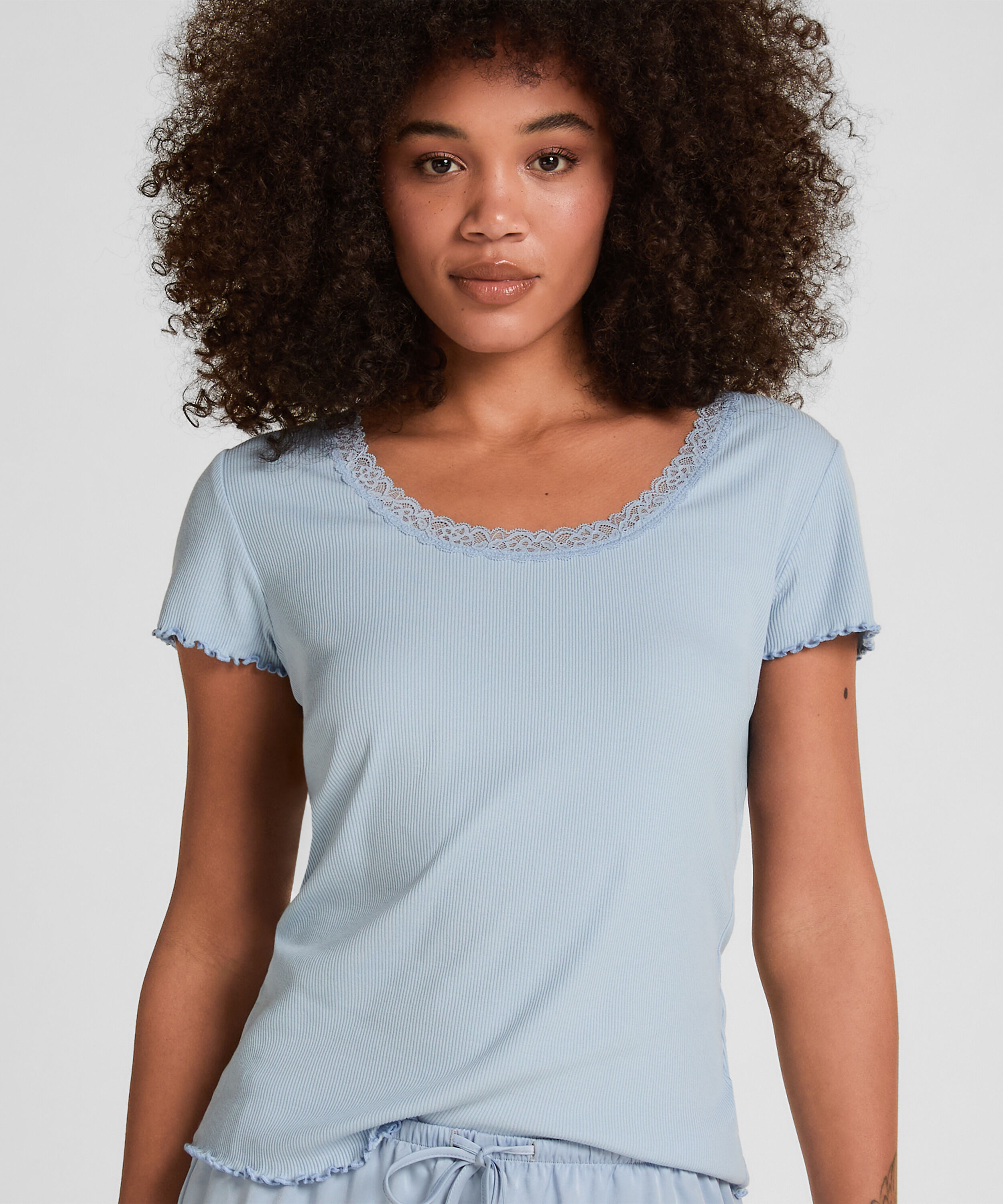 Haut de Pyjama Jersey Côtelé, Bleu Haut de Pyjama Jersey Côtelé, Bleu