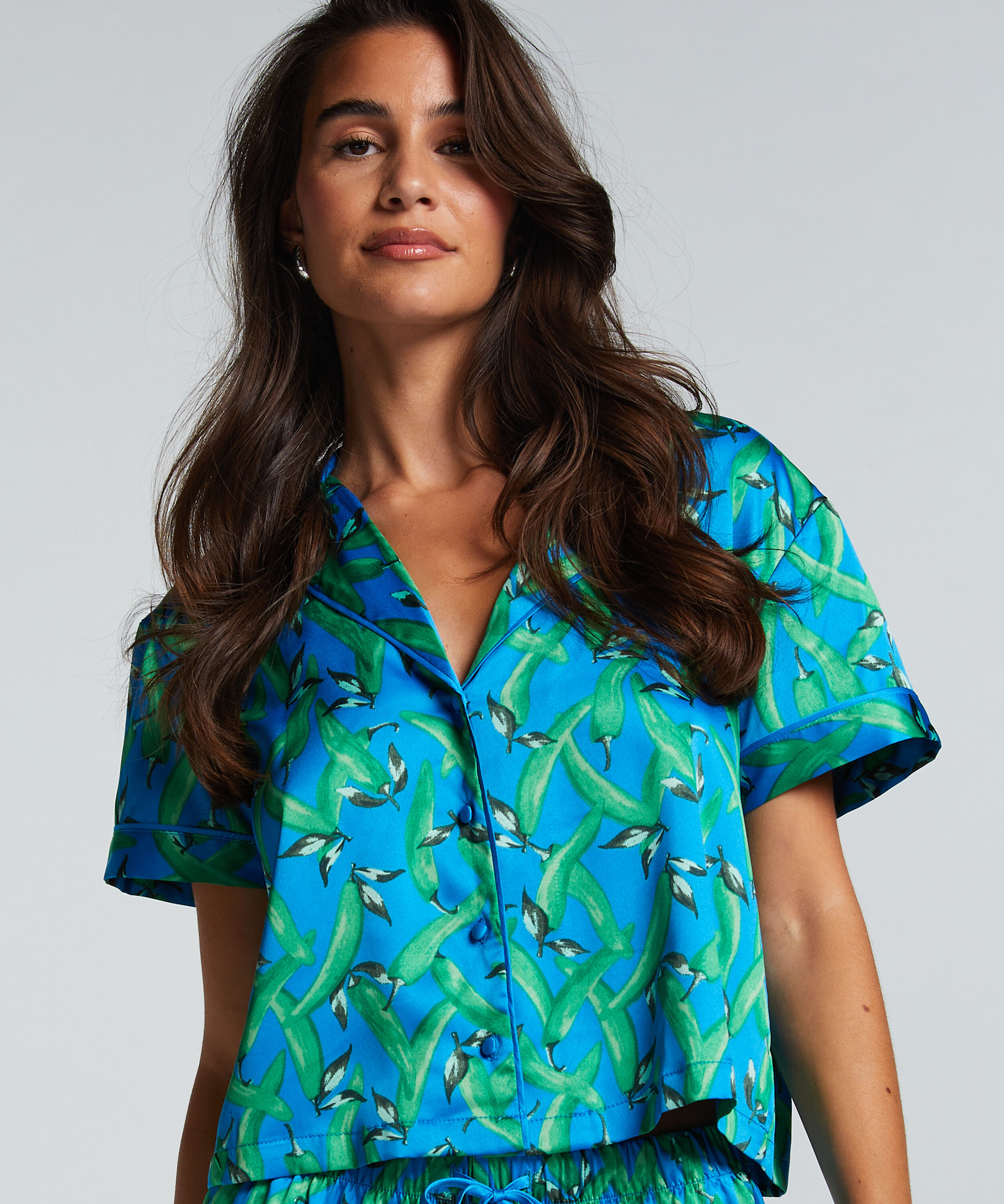 Veste à manches courtes en satin, Bleu