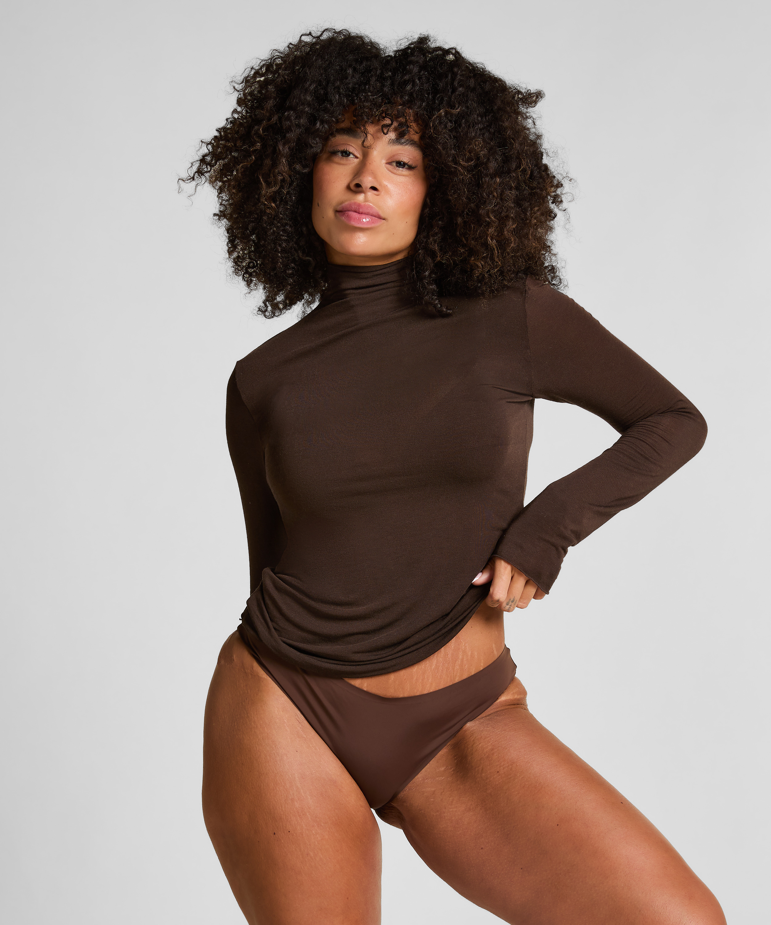 Haut avec cachemire à col roulé super soft, Marron, main