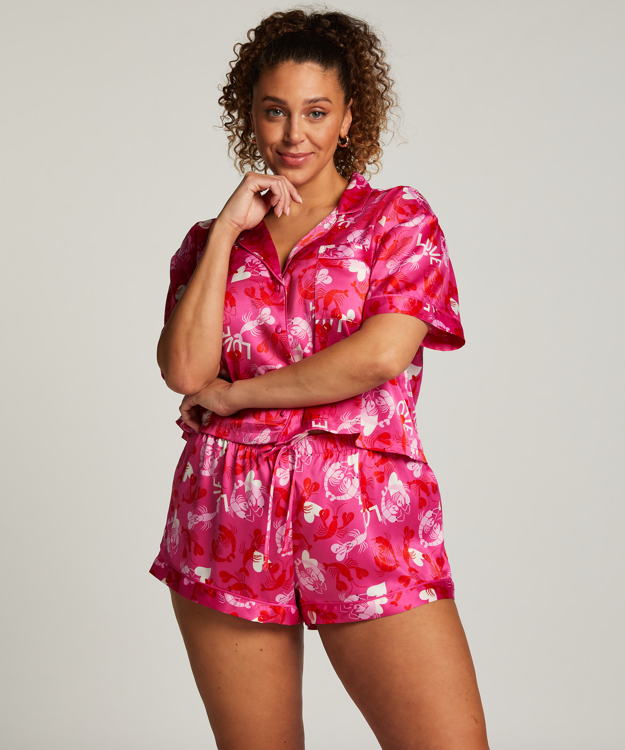 Short de pyjama Satin, Rose, main