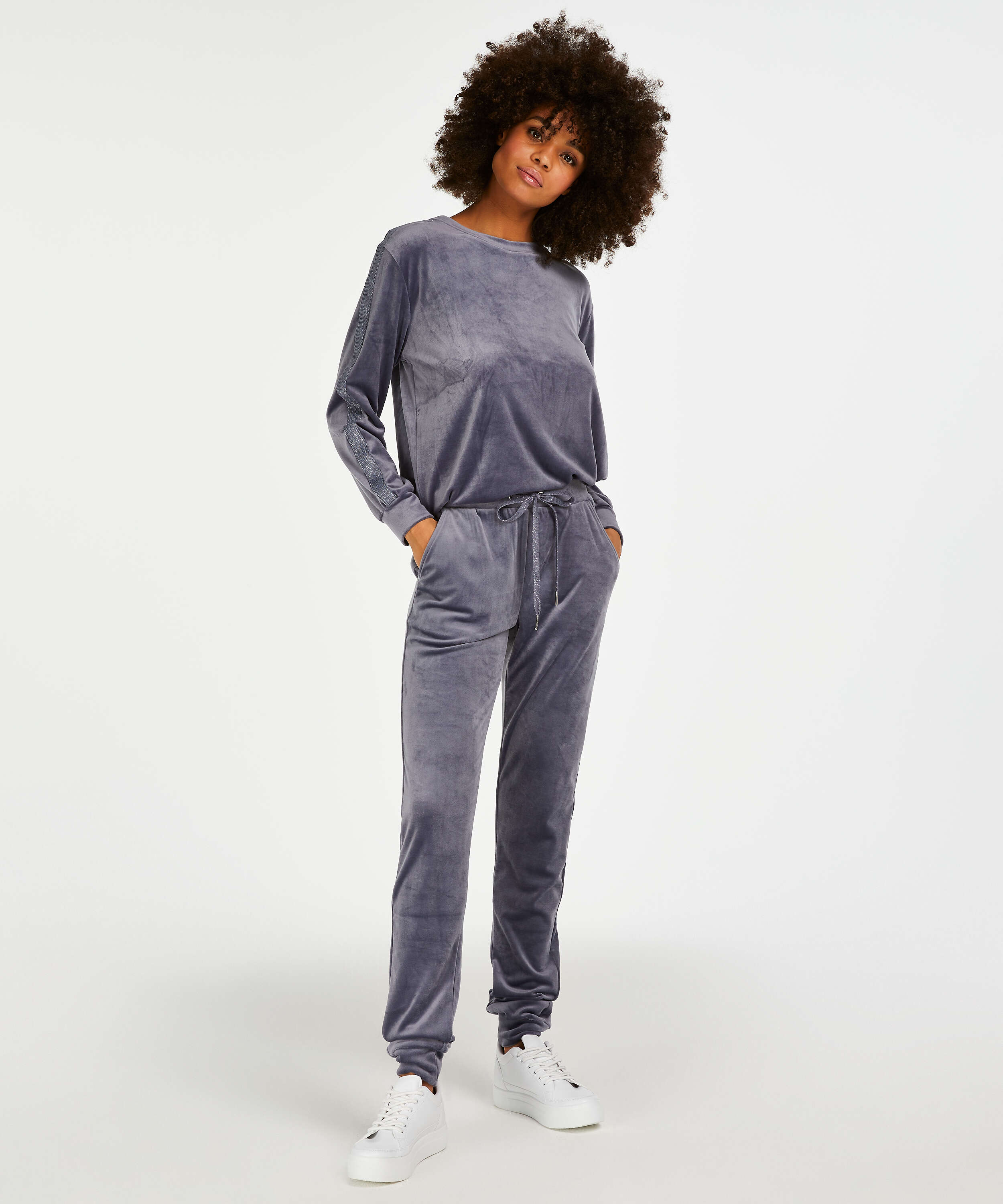 Pantalon de jogging Velours Lurex, Gris, main