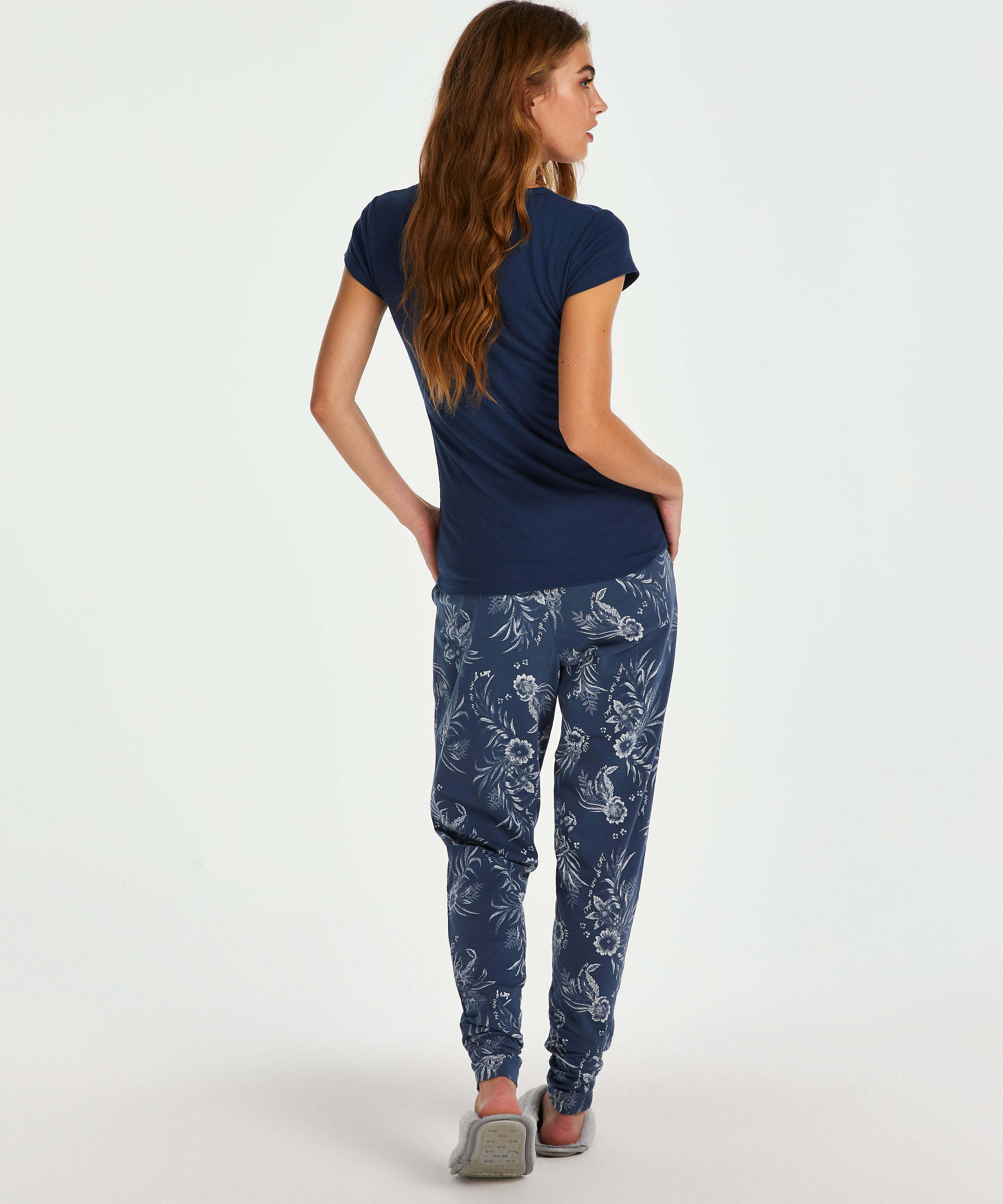 Haut de pyjama côtelé à manches courtes, Bleu, main