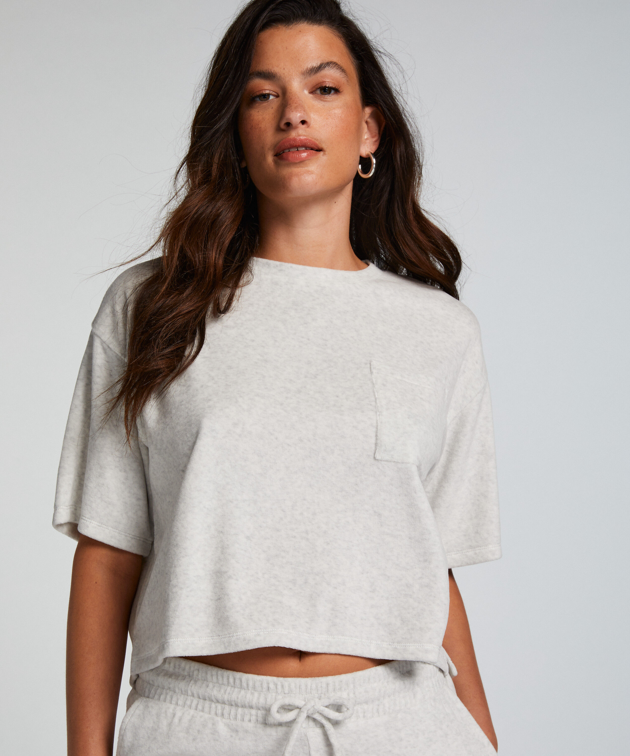 Top velours manches courtes, Gris