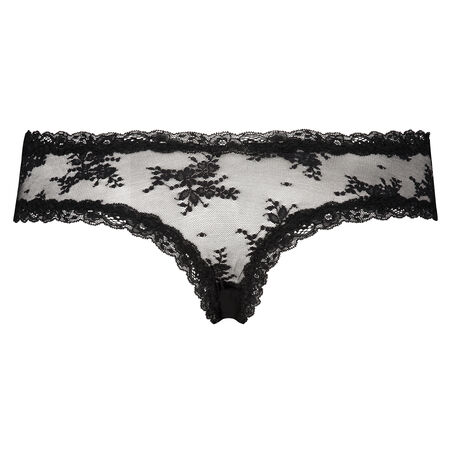 Slip br&eacute;silien V-shape Floral Mesh, Noir