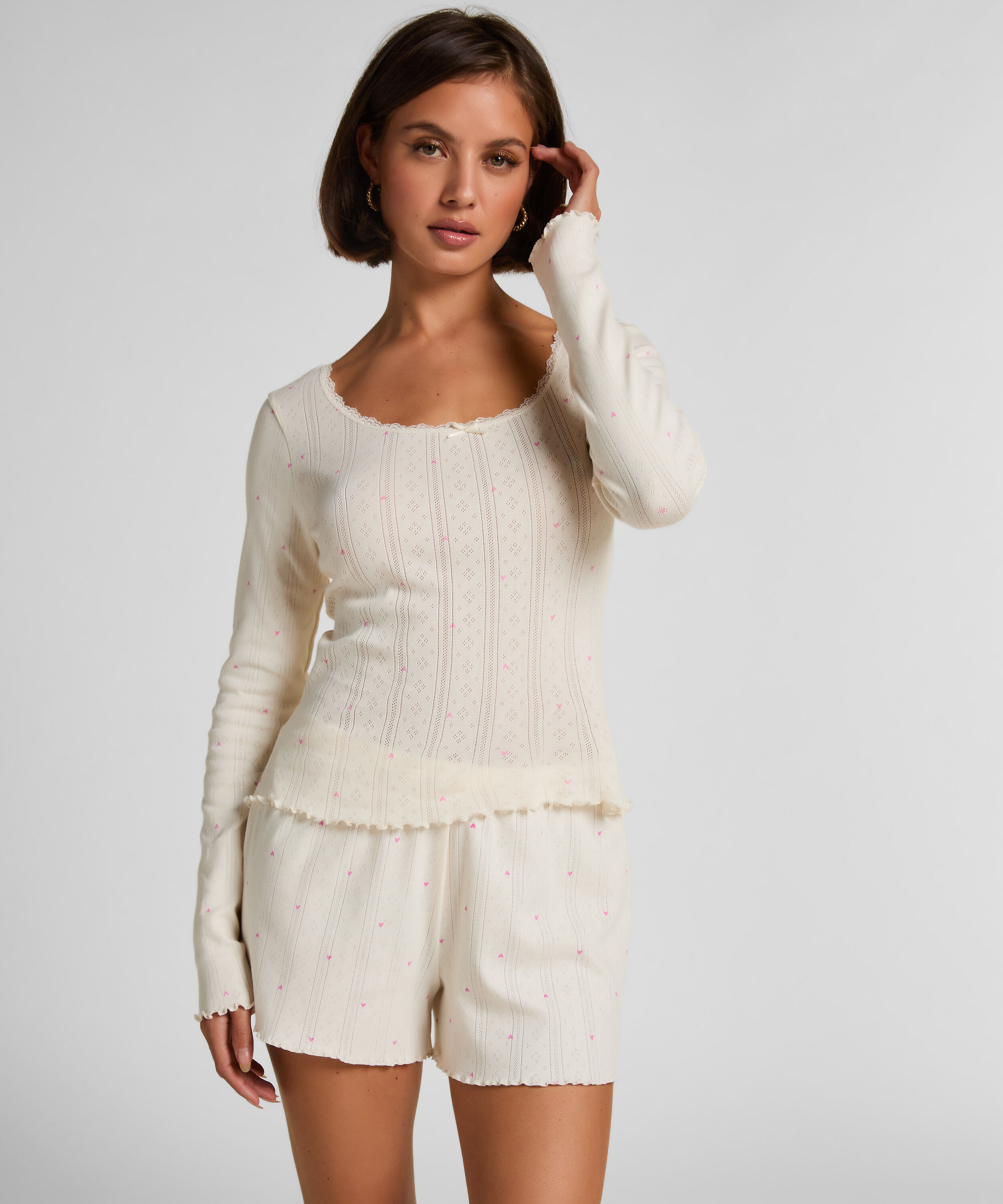 Haut de pyjama en pointelle, Blanc