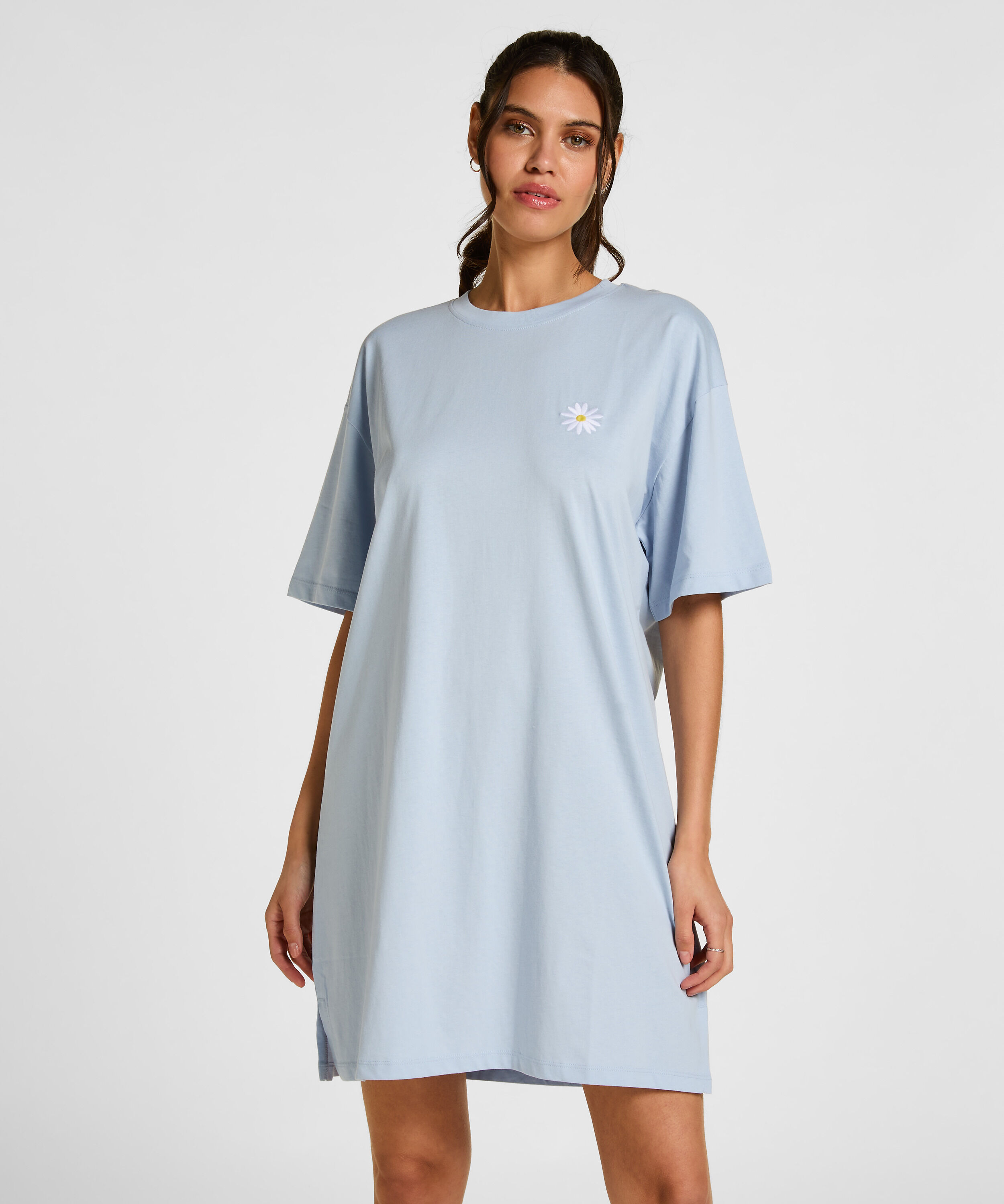 Chemise de nuit à col rond, Bleu Chemise de nuit à col rond, Bleu