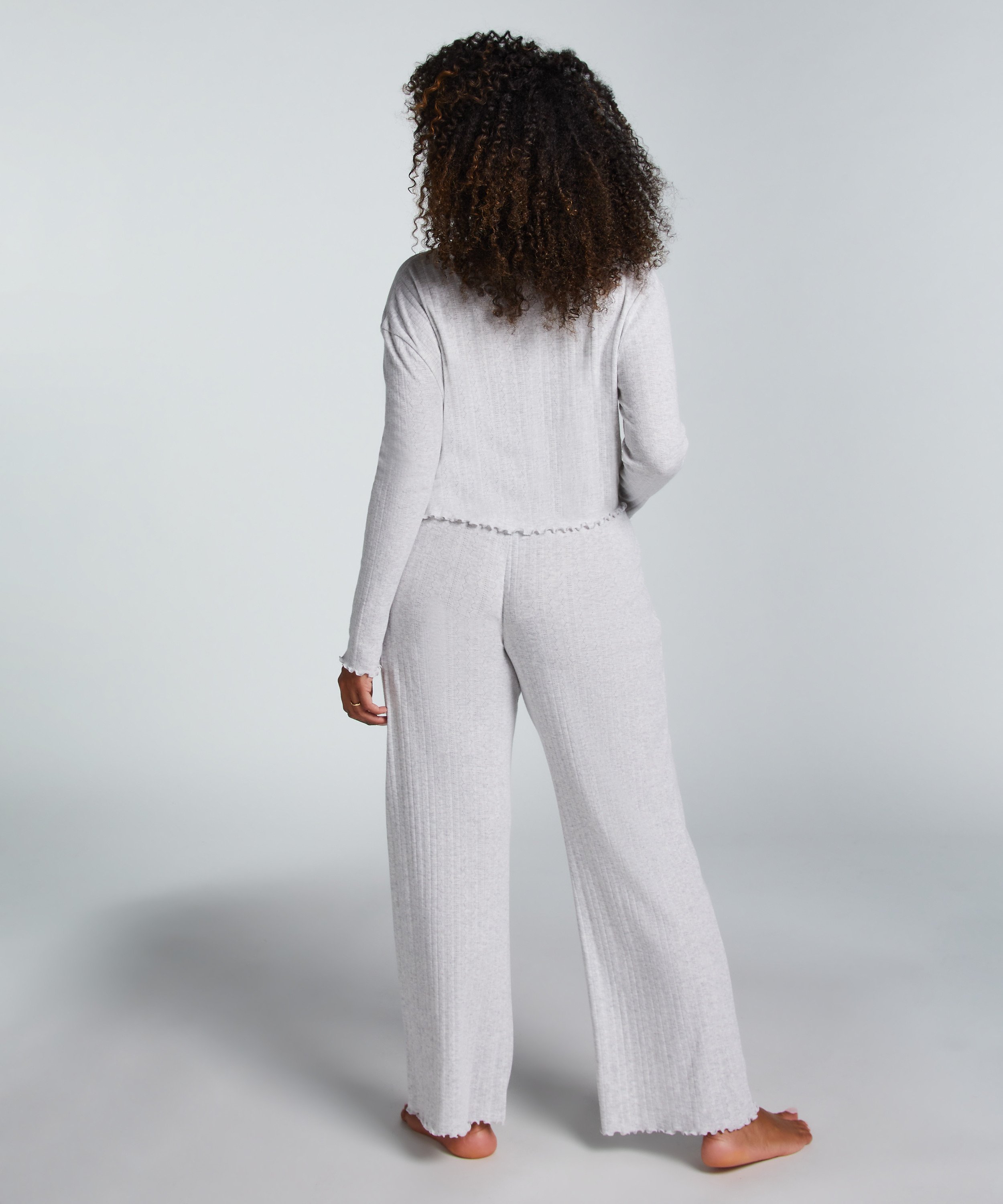 Haut de pyjama à manches longues Pointelle, Beige, main