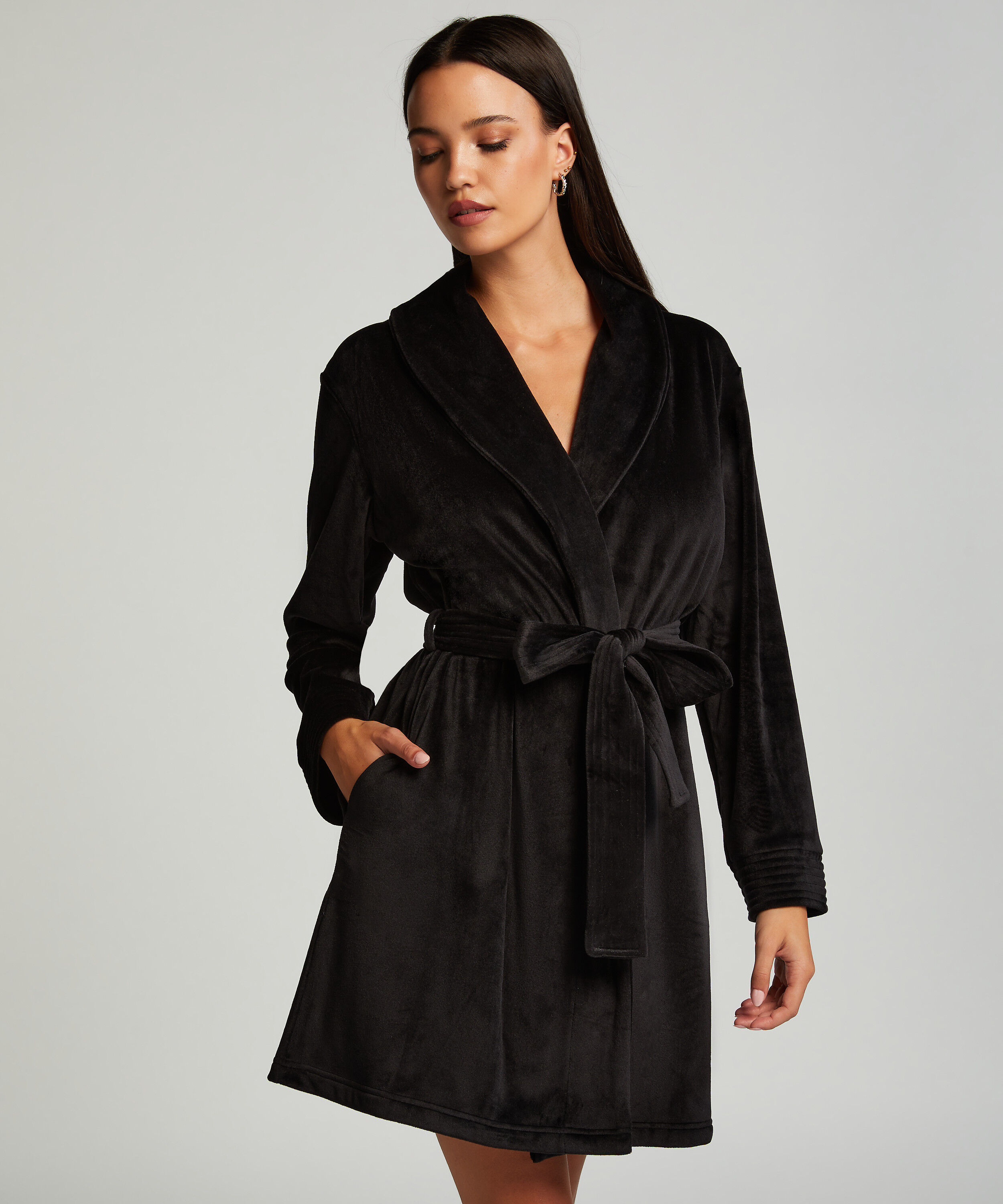 Peignoir court Velours, Noir Peignoir court Velours, Noir