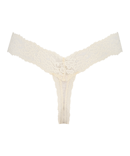 String taille extra basse en coton, Beige