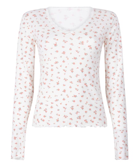 Haut de pyjama côtelé, Blanc