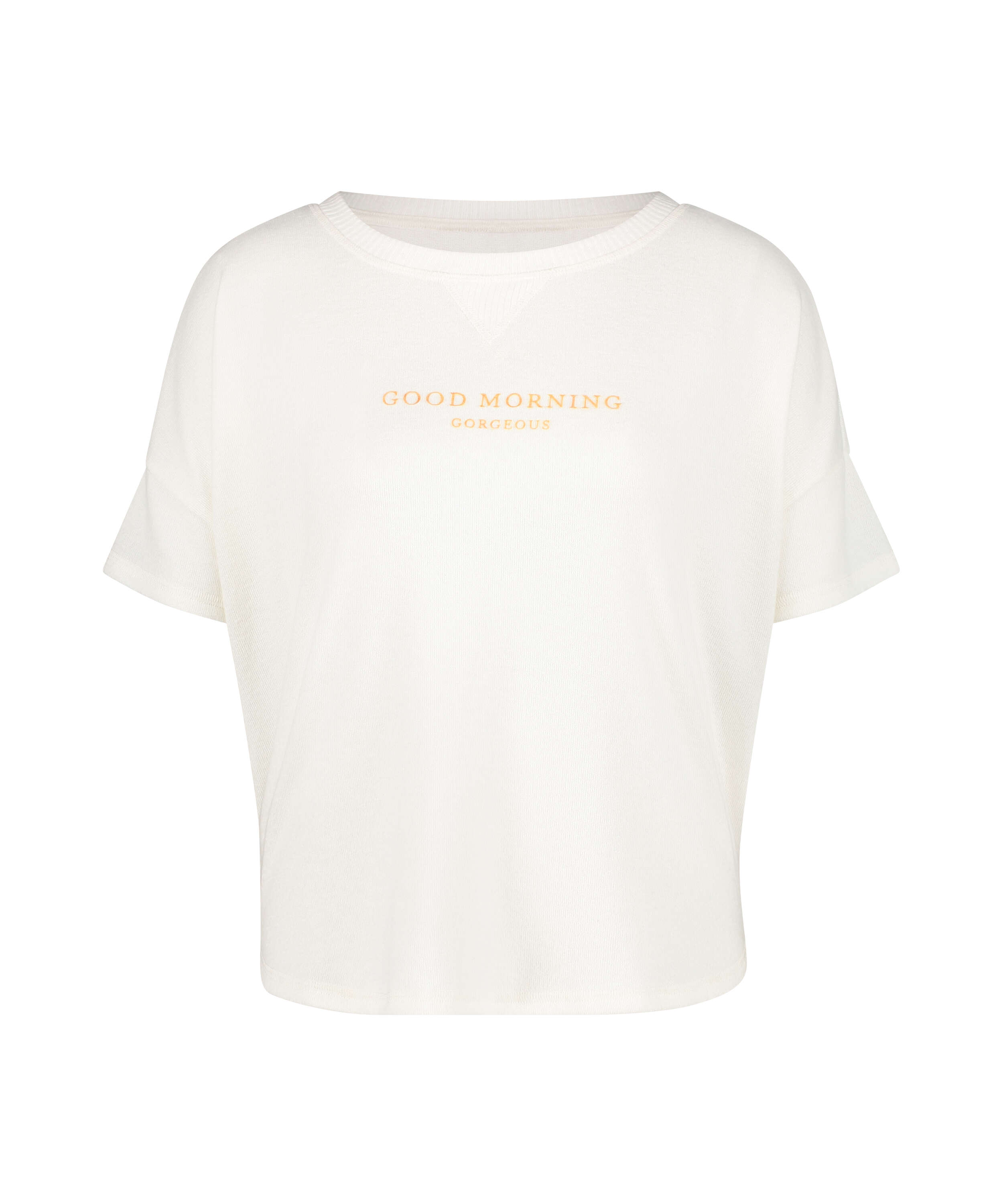 Haut de pyjama &agrave; manches courtes en jersey bross&eacute;, Blanc, main