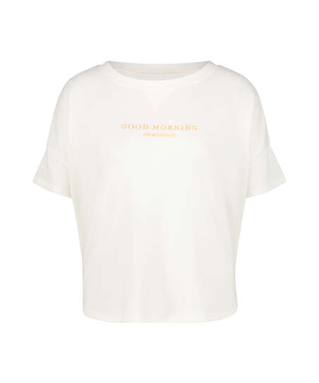 Haut de pyjama &agrave; manches courtes en jersey bross&eacute;, Blanc