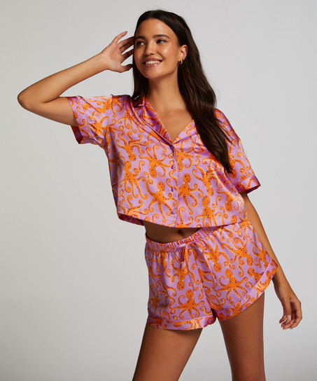 Veste à manches courtes en satin, Violet