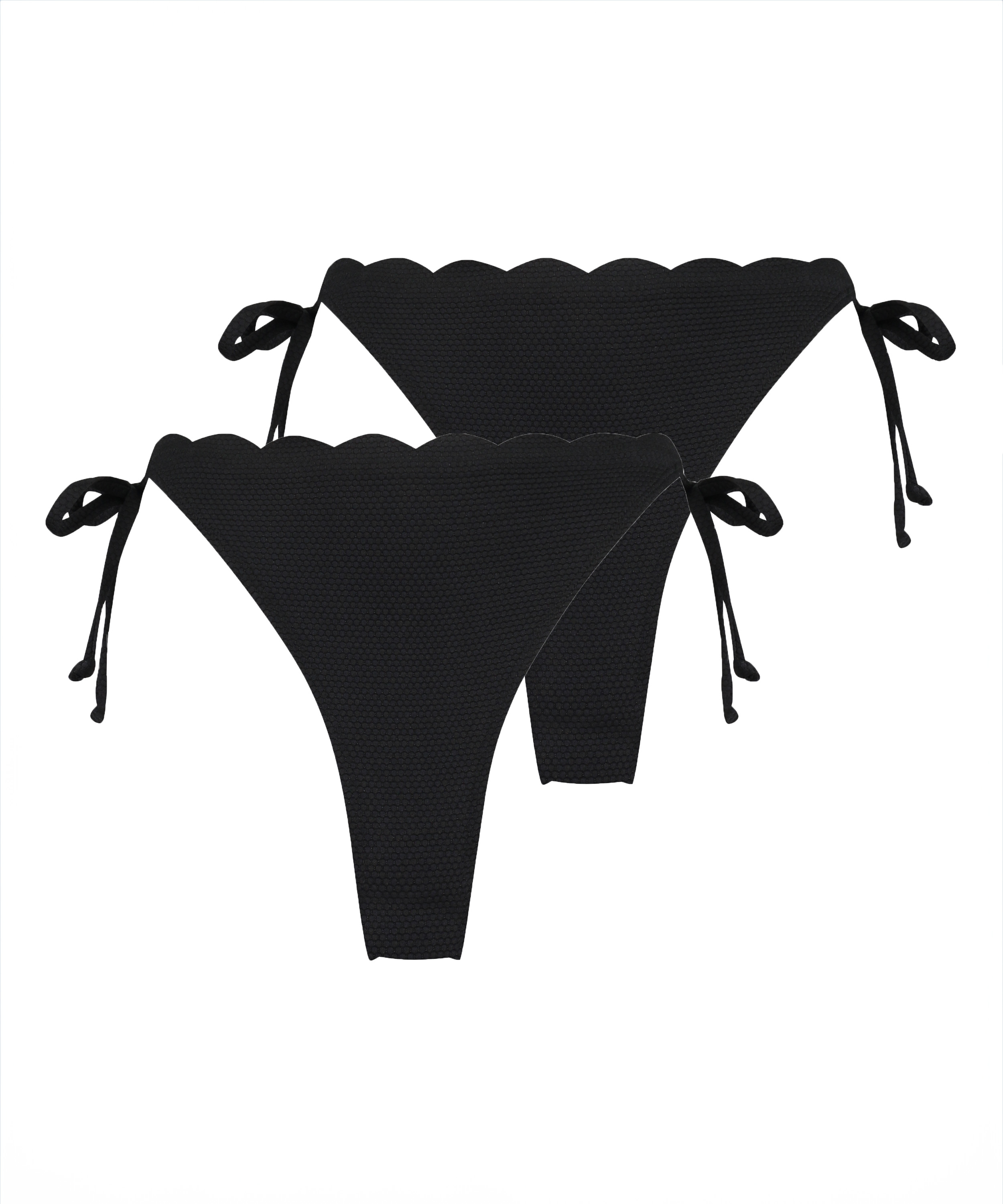Lot de 2 Slip de Bikini Cheeky Tanga Scallop, Noir, main