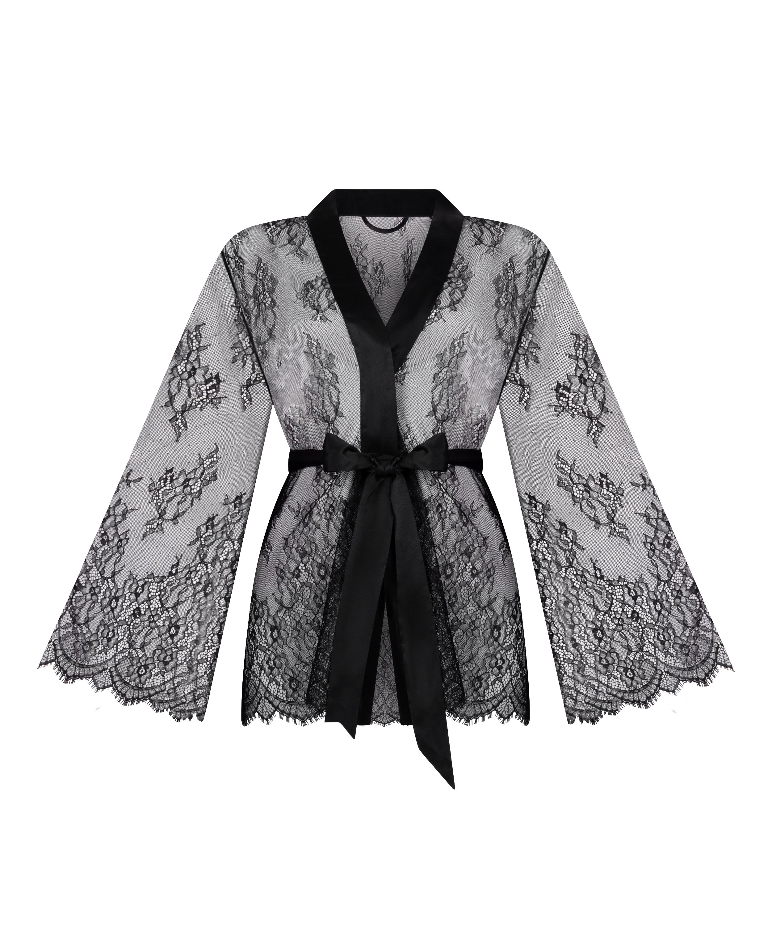 Kimono tout en dentelle, Noir, main