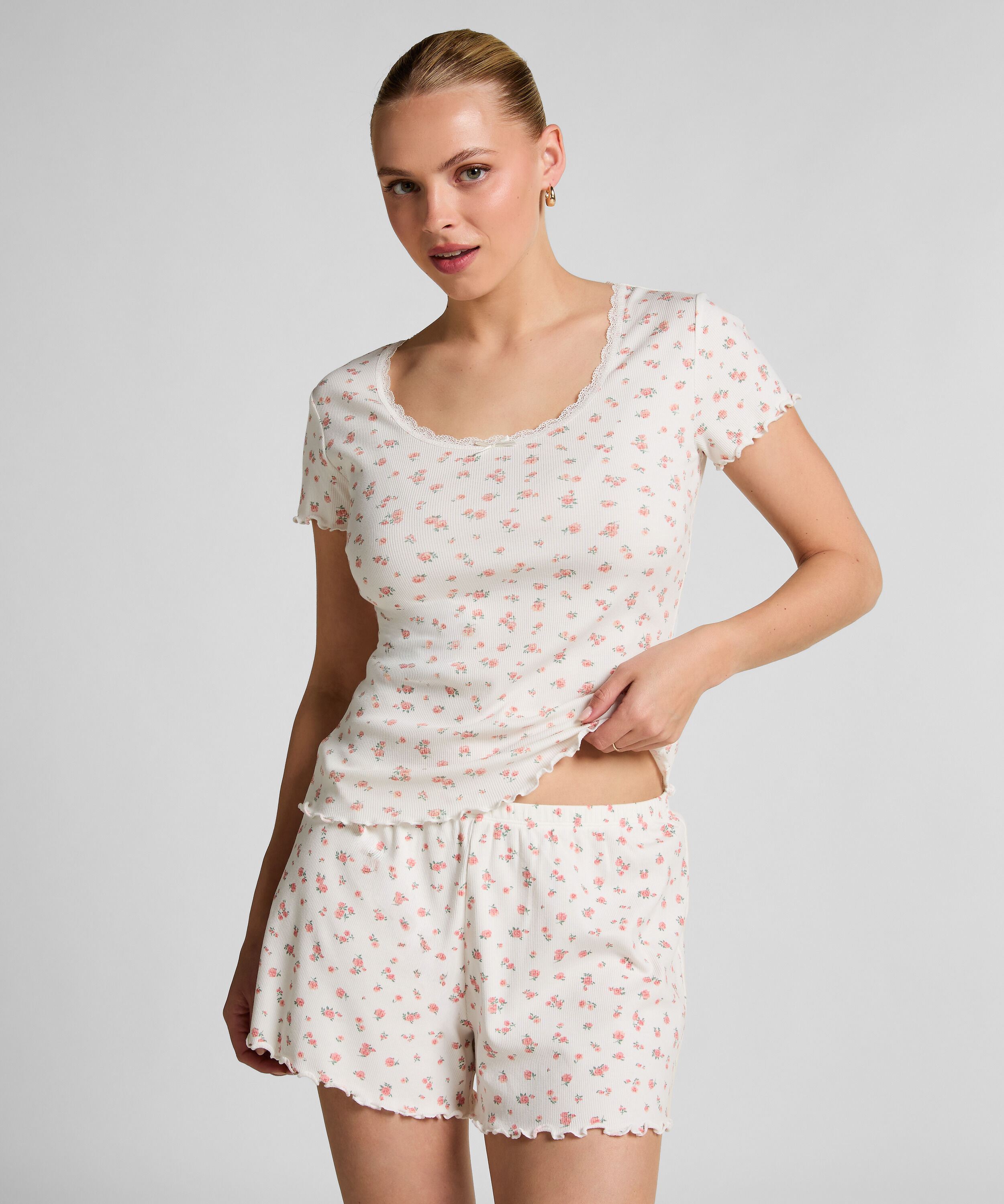 Short de pyjama côtelé, Blanc Short de pyjama côtelé, Blanc