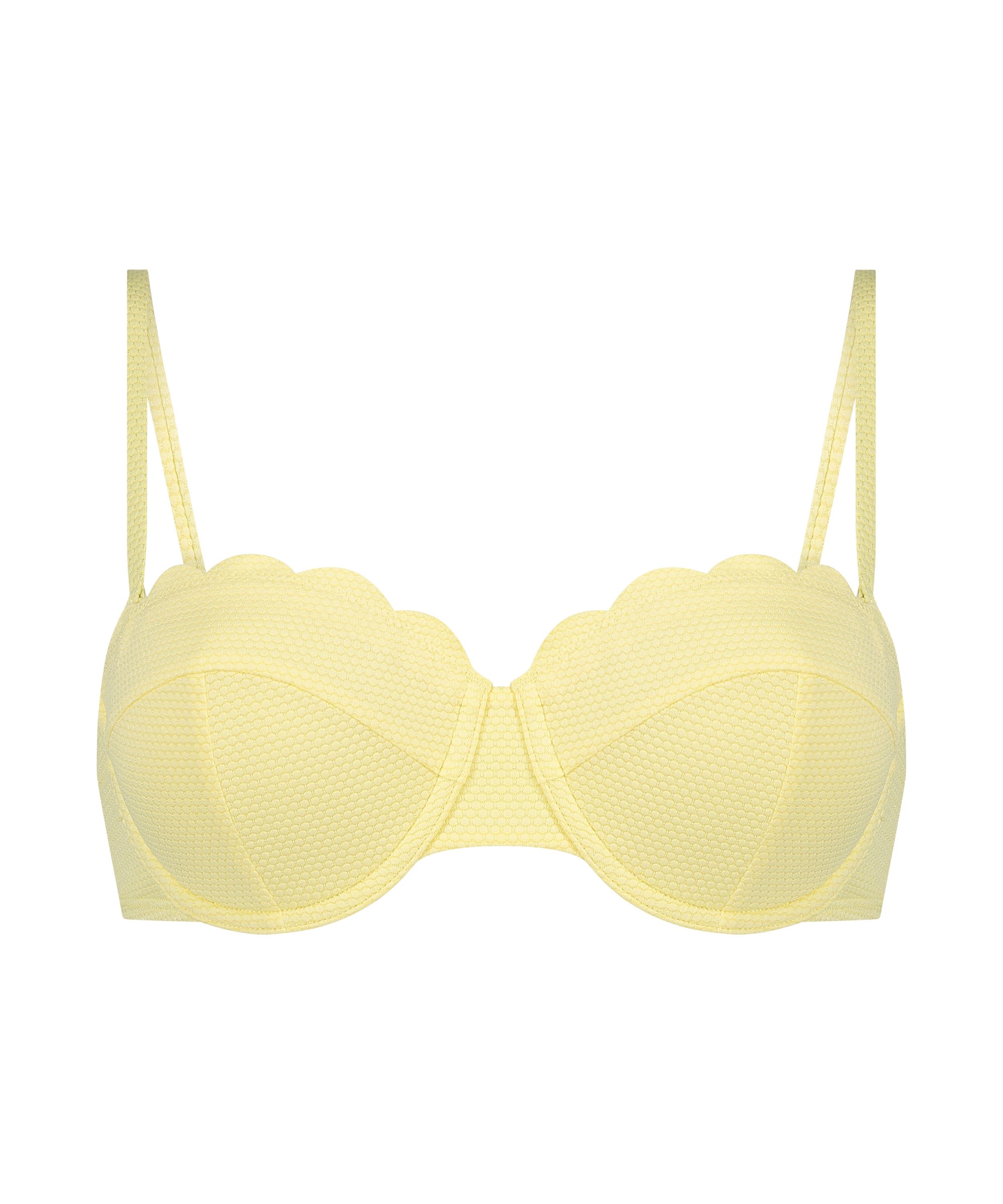 Haut de bikini sans bretelles préformé à armatures Scallop Taille E +, Jaune, main
