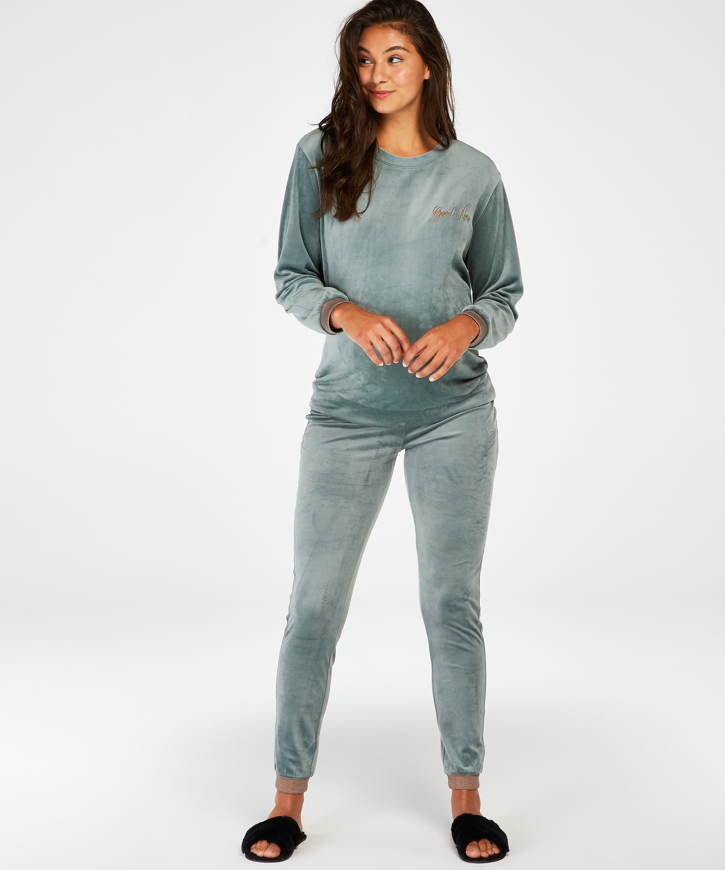 Jogger velours lurex maternity, Vert, main
