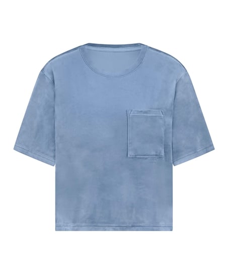 Top Velours Pocket, Bleu