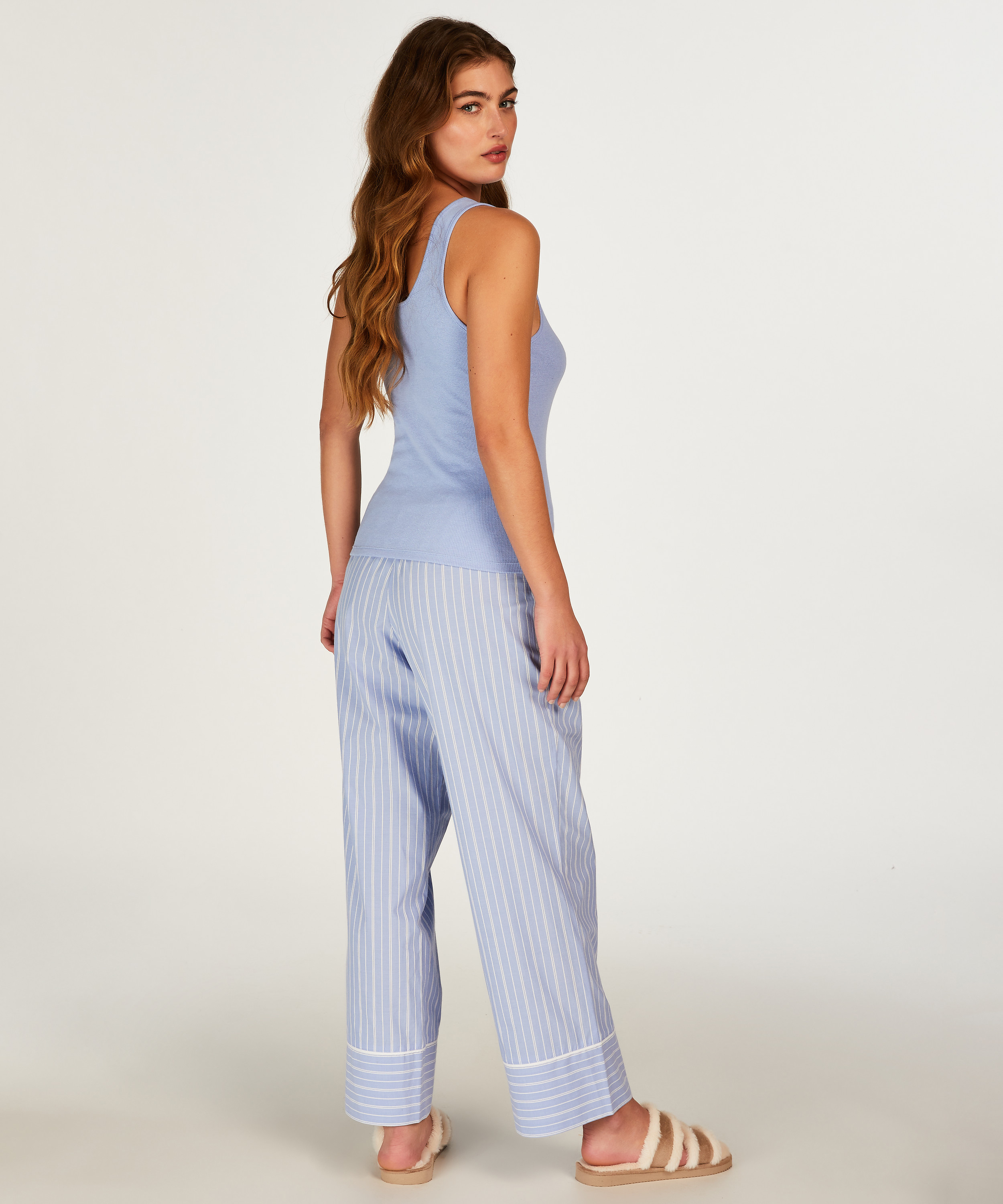 Pantalon de pyjama en Coton, Bleu, main