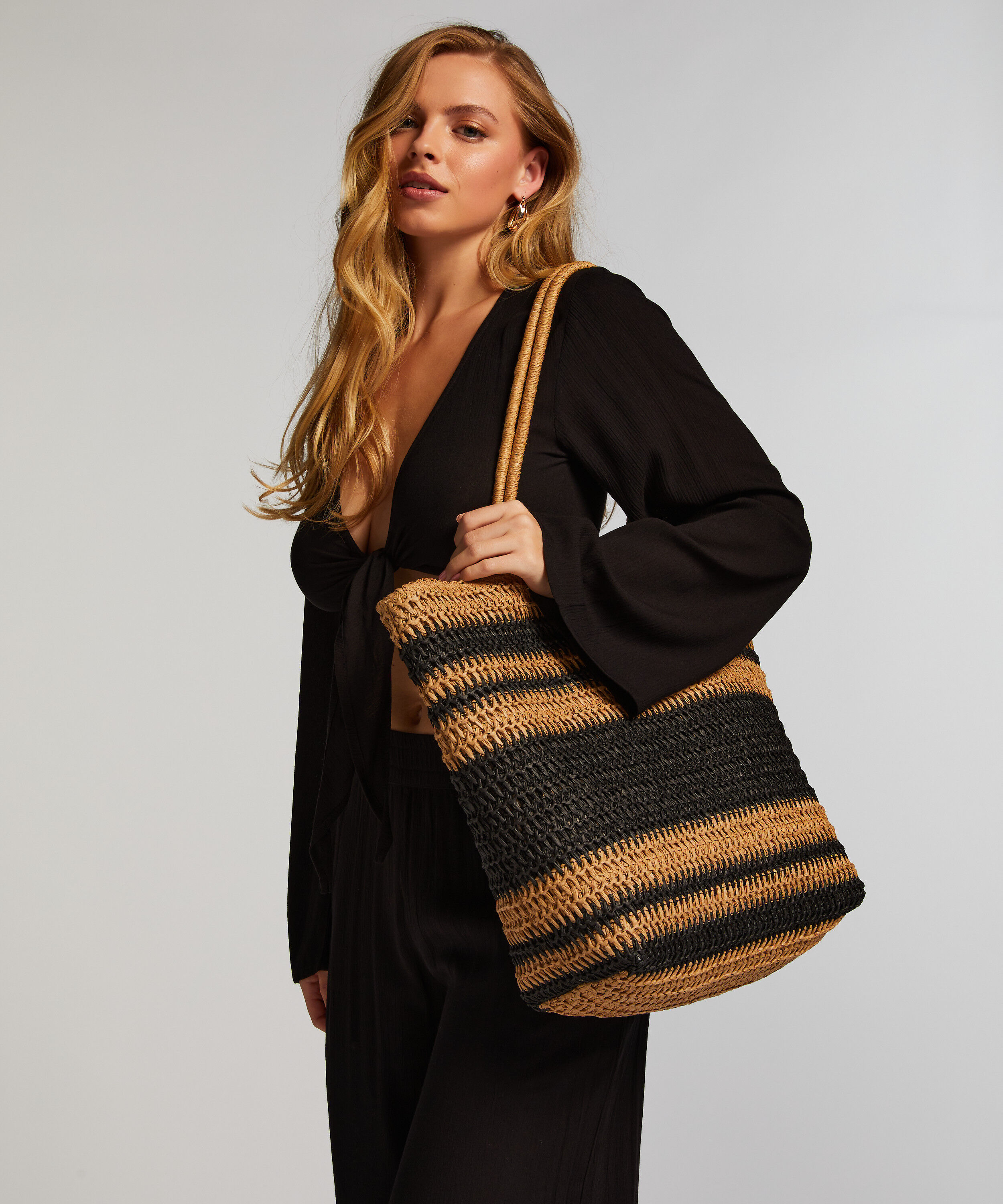 Sac de plage rayé, Noir Sac de plage rayé, Noir