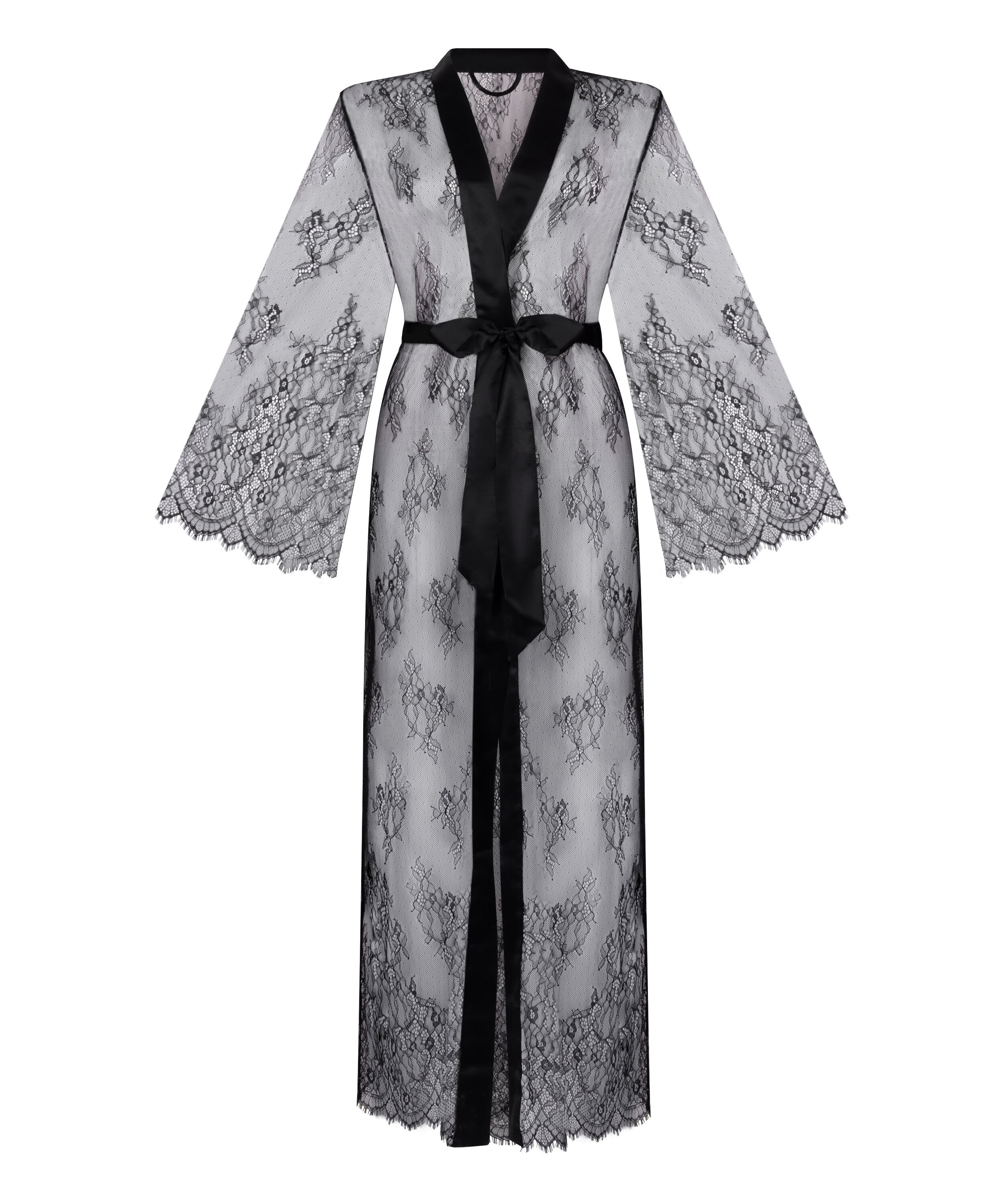 Long Kimono Allover Lace, Noir