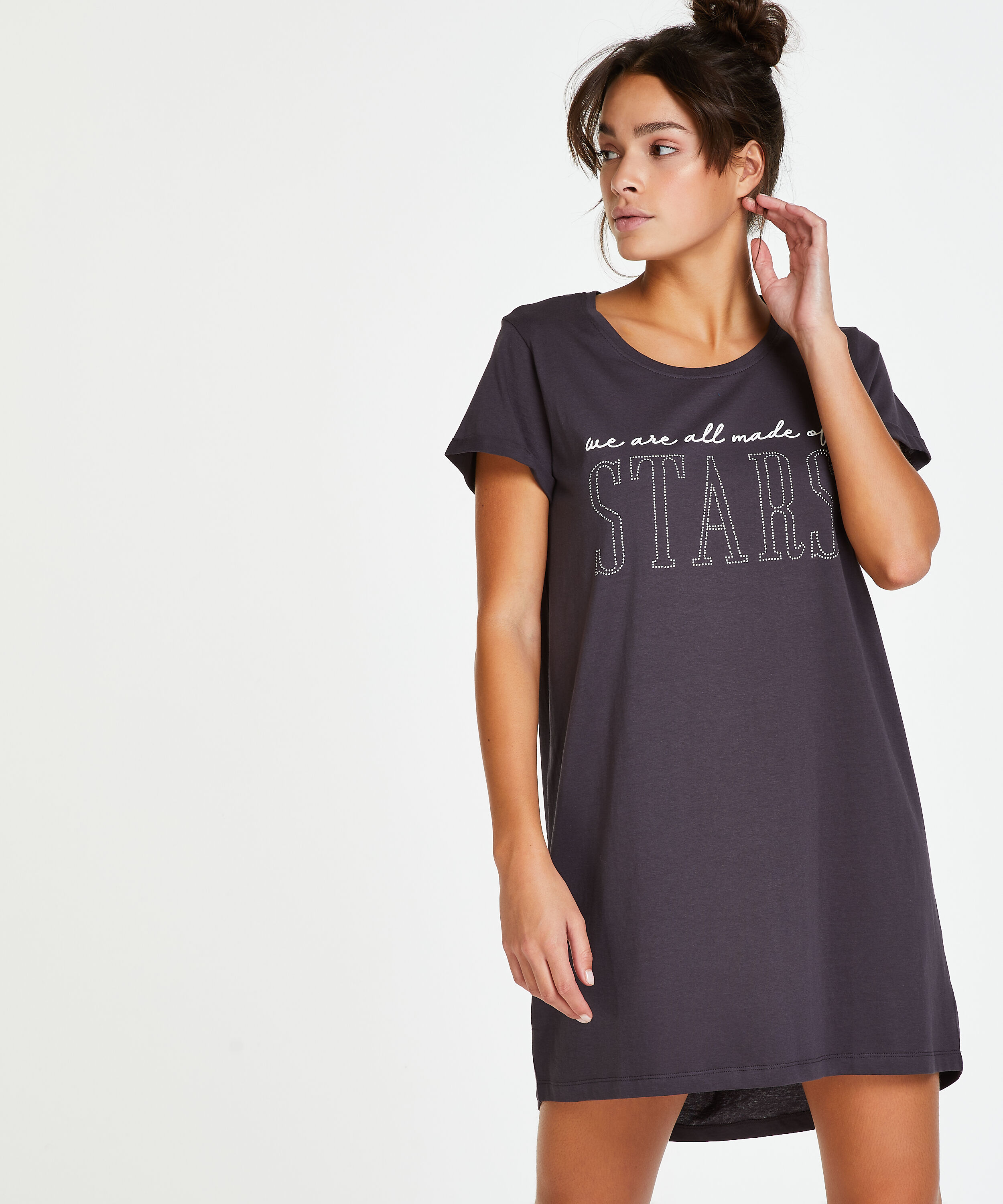 Chemise de nuit &agrave; encolure arrondie, Gris