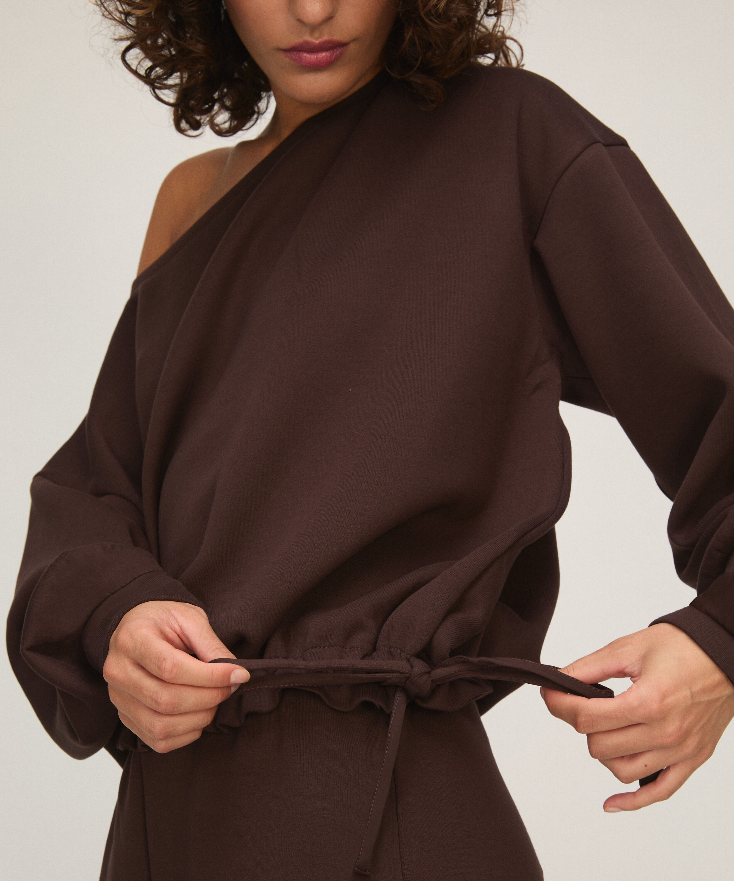 Top en Viscose à Col Bateau, Marron