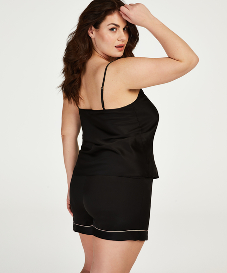 Short de pyjama satin lace, Noir