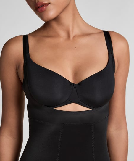 Body sculptant en dentelle scuba, Noir