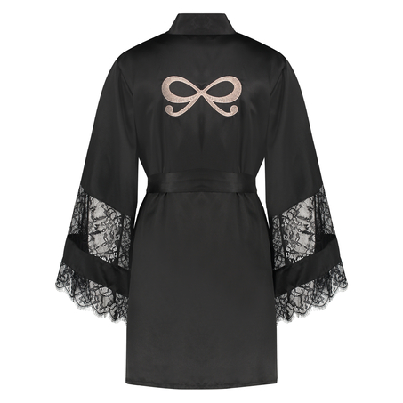 Kimono Satin en dentelle, Noir