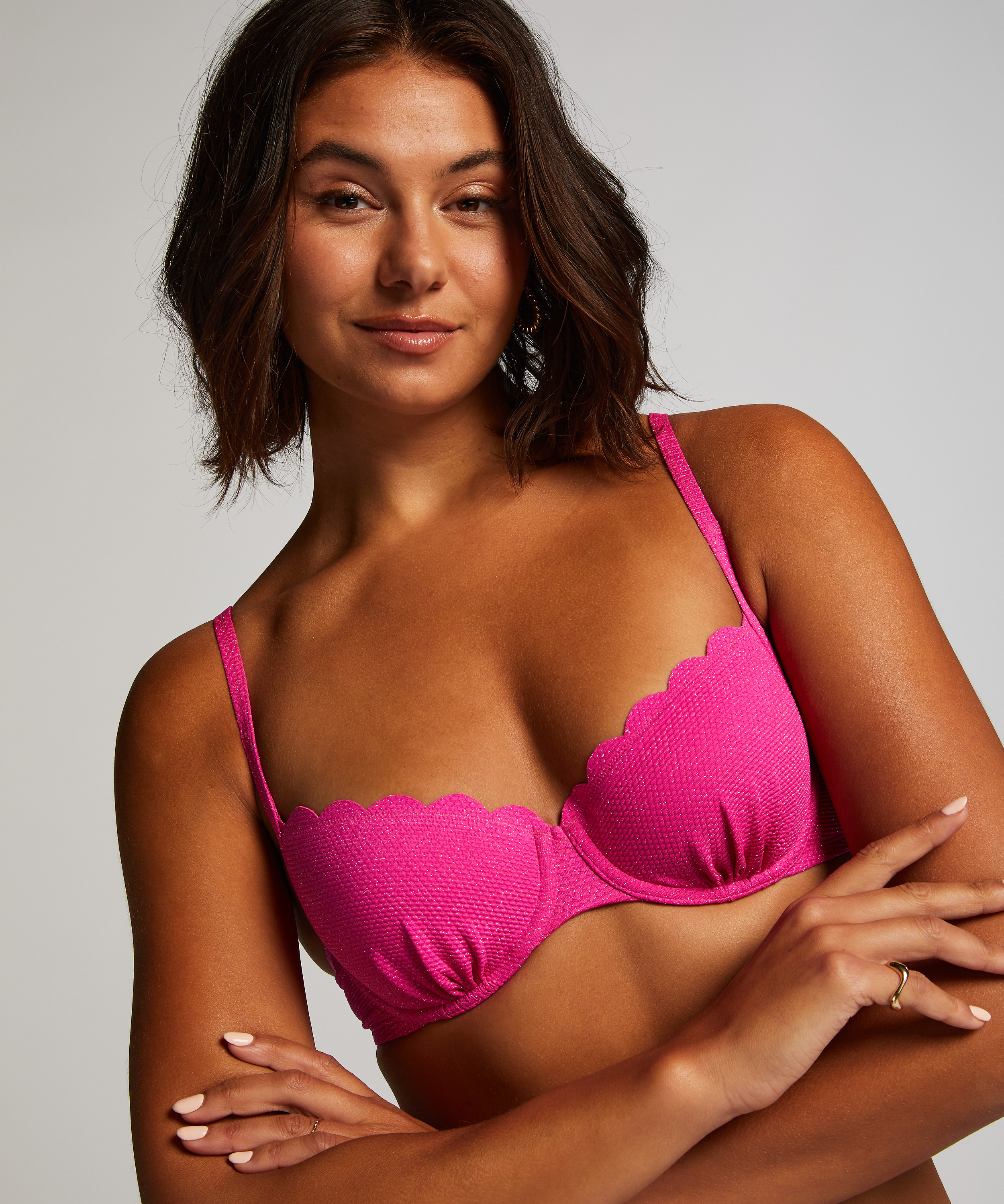 Haut de bikini Lurex Scallop, Rose, main