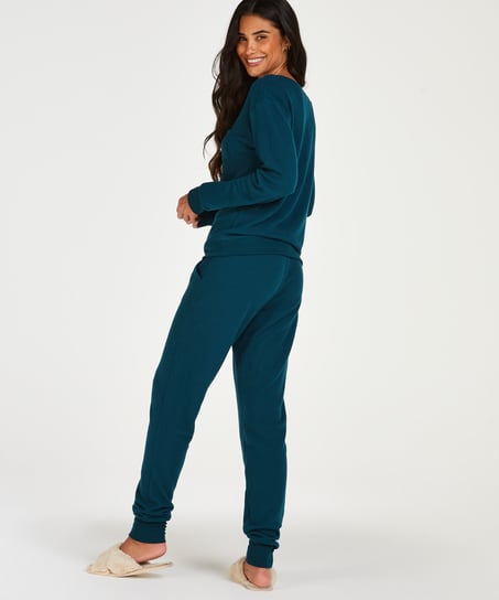 Pyjama Waffle Placket, Bleu