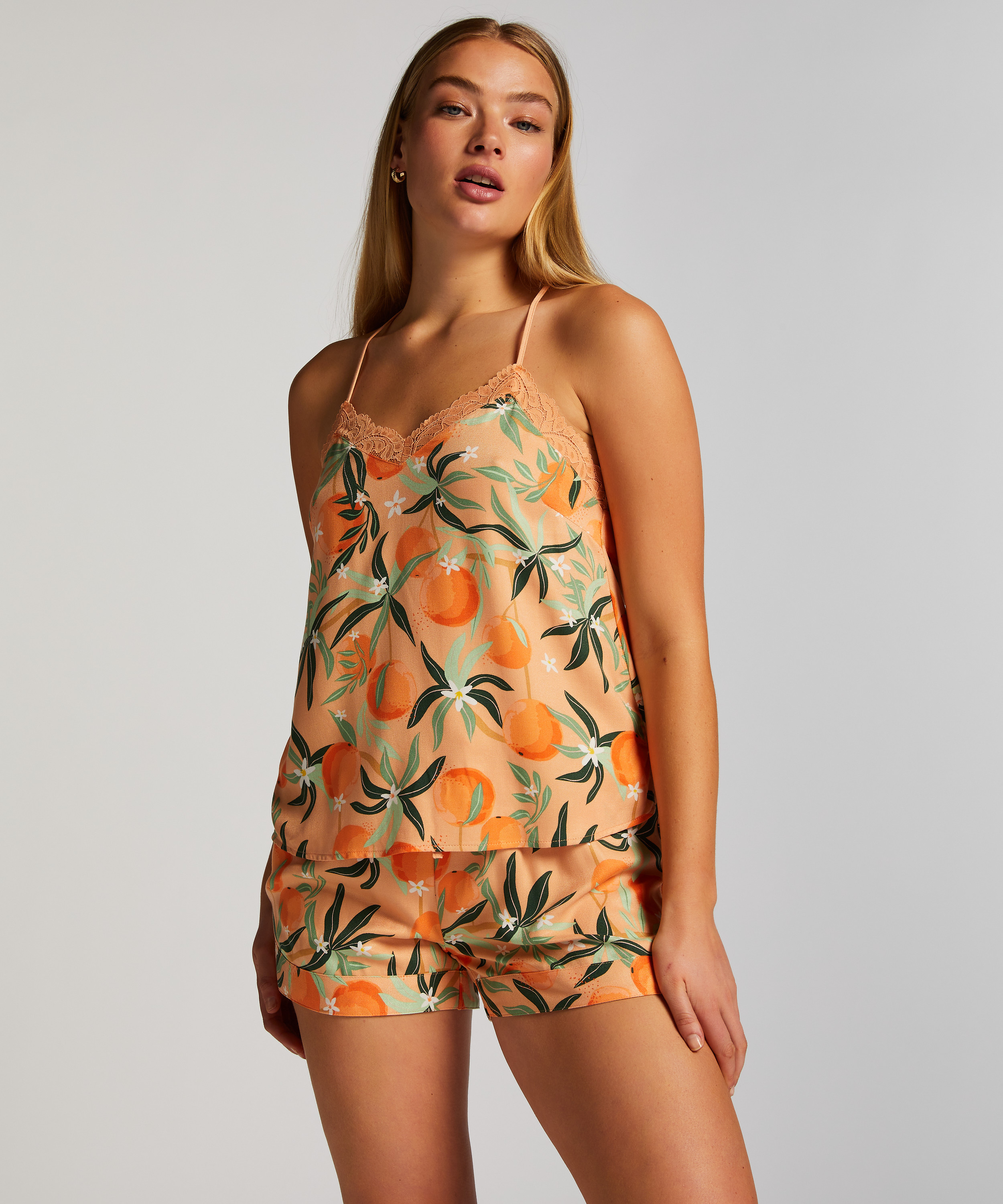 Top Cami en dentelle tissée, Rose, main