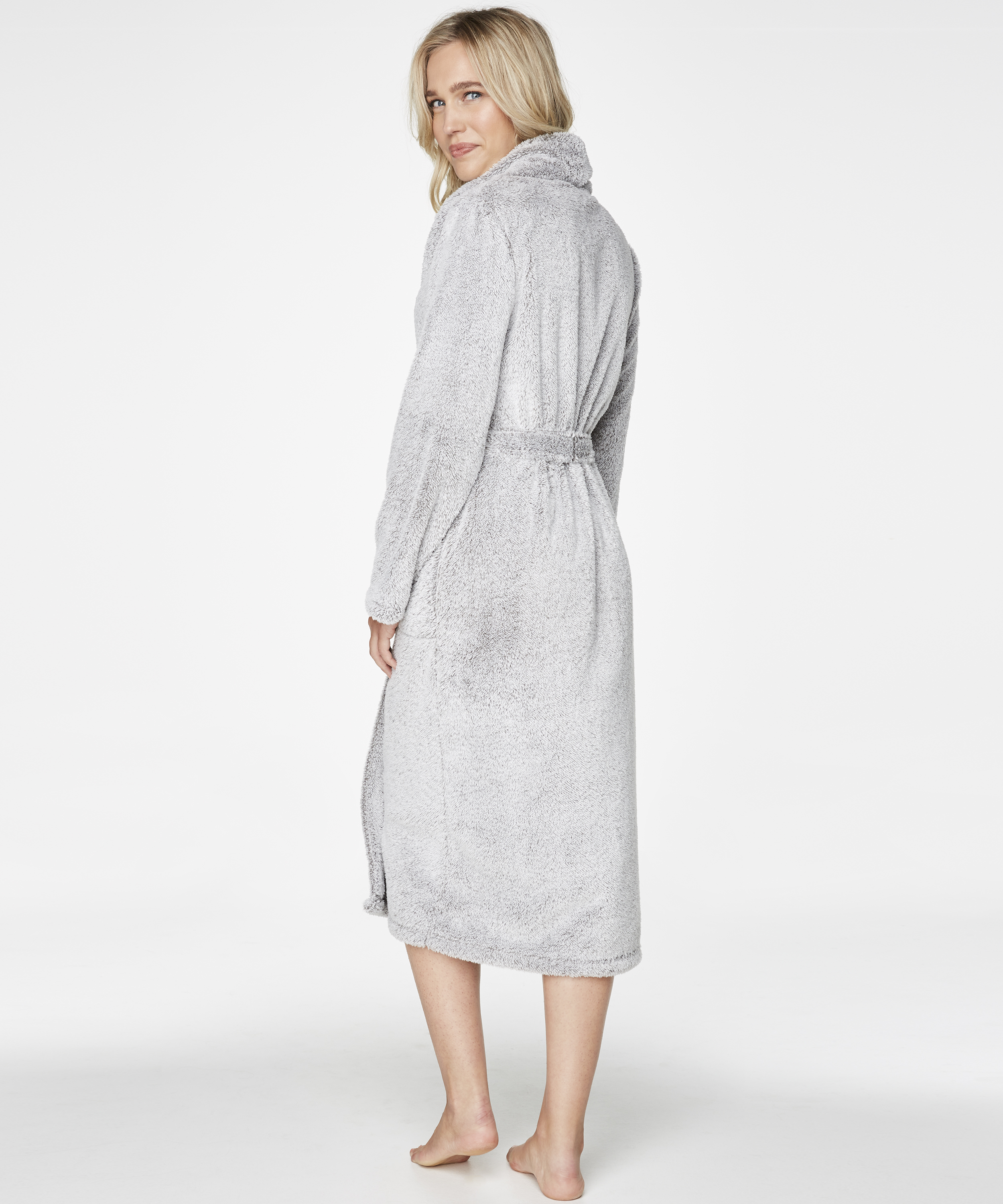 Long peignoir Fleece Glazed, Gris, main
