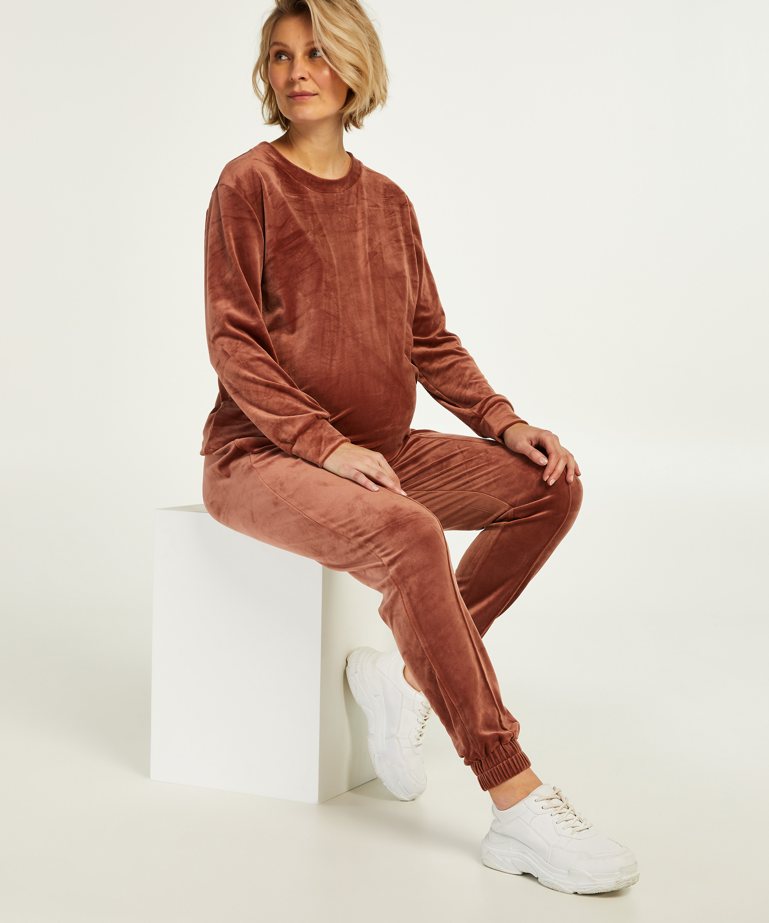 Pantalon de survêtement de maternité en velours, Rose, main