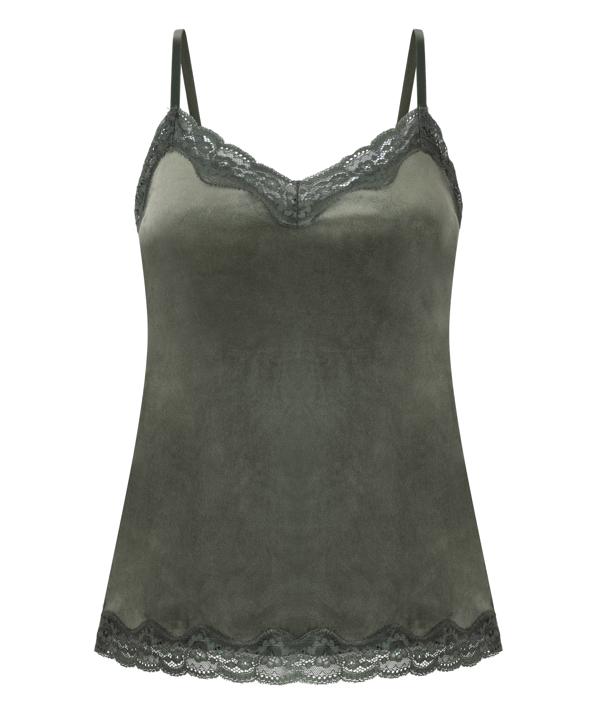 Camisole velours Dentelle, Vert, main