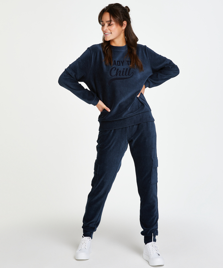 Top velours manches longues, Bleu