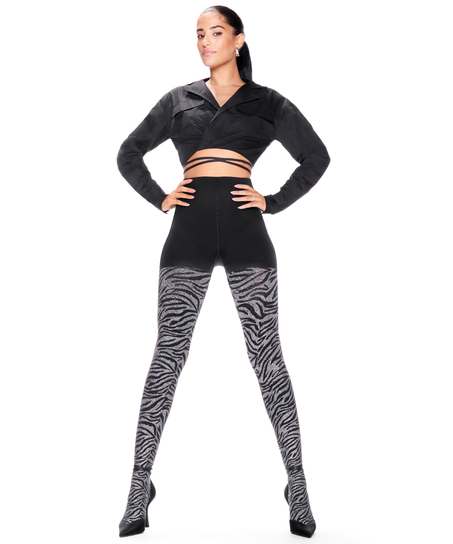 Collants 50 Deniers en lurex Zèbre, Noir