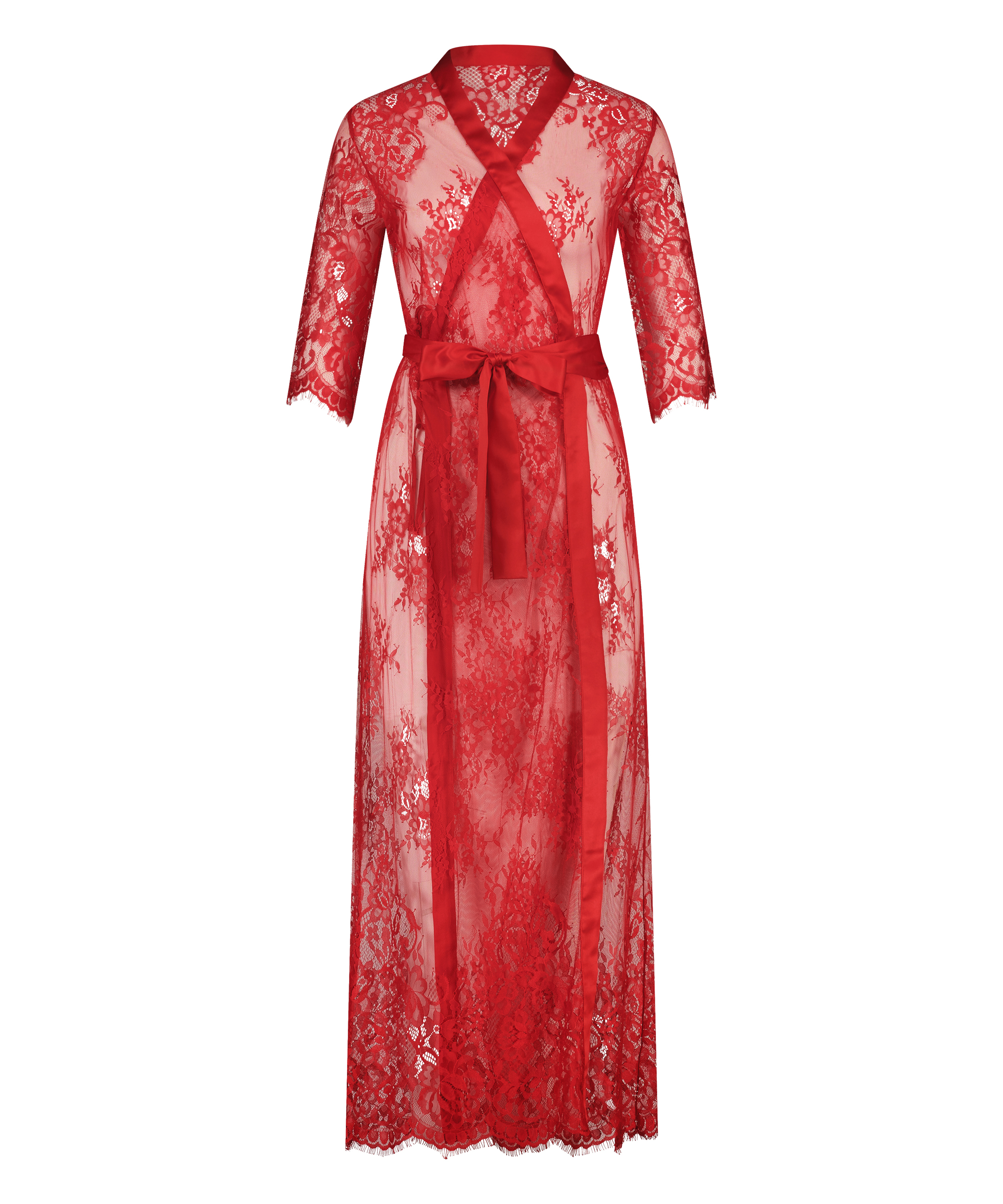 Long Kimono Allover Lace, Rouge, main