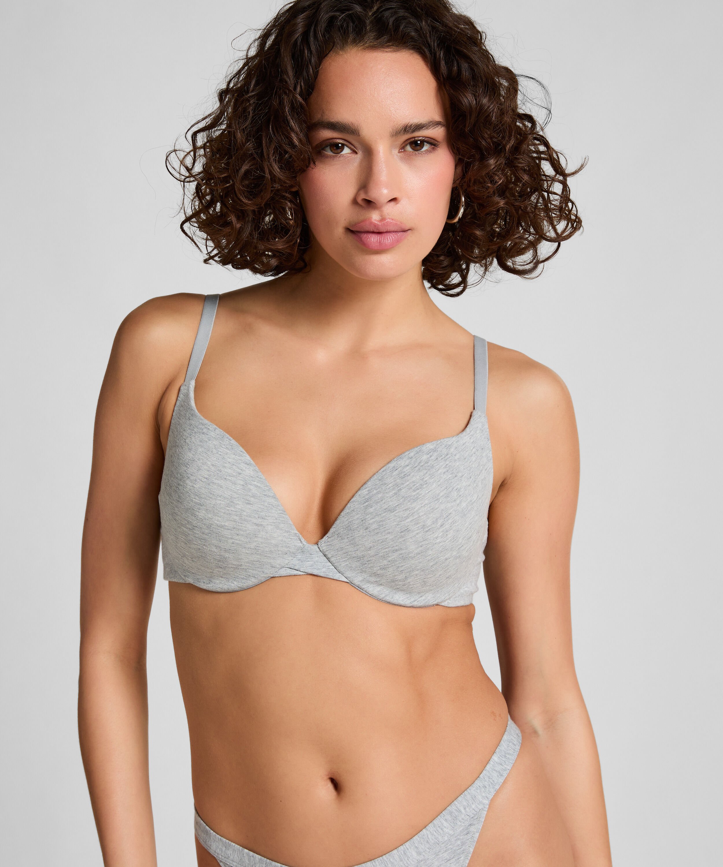 Soutien-gorge à armatures rembourré push-up en coton, Gris Soutien-gorge à armatures rembourré push-up en coton, Gris