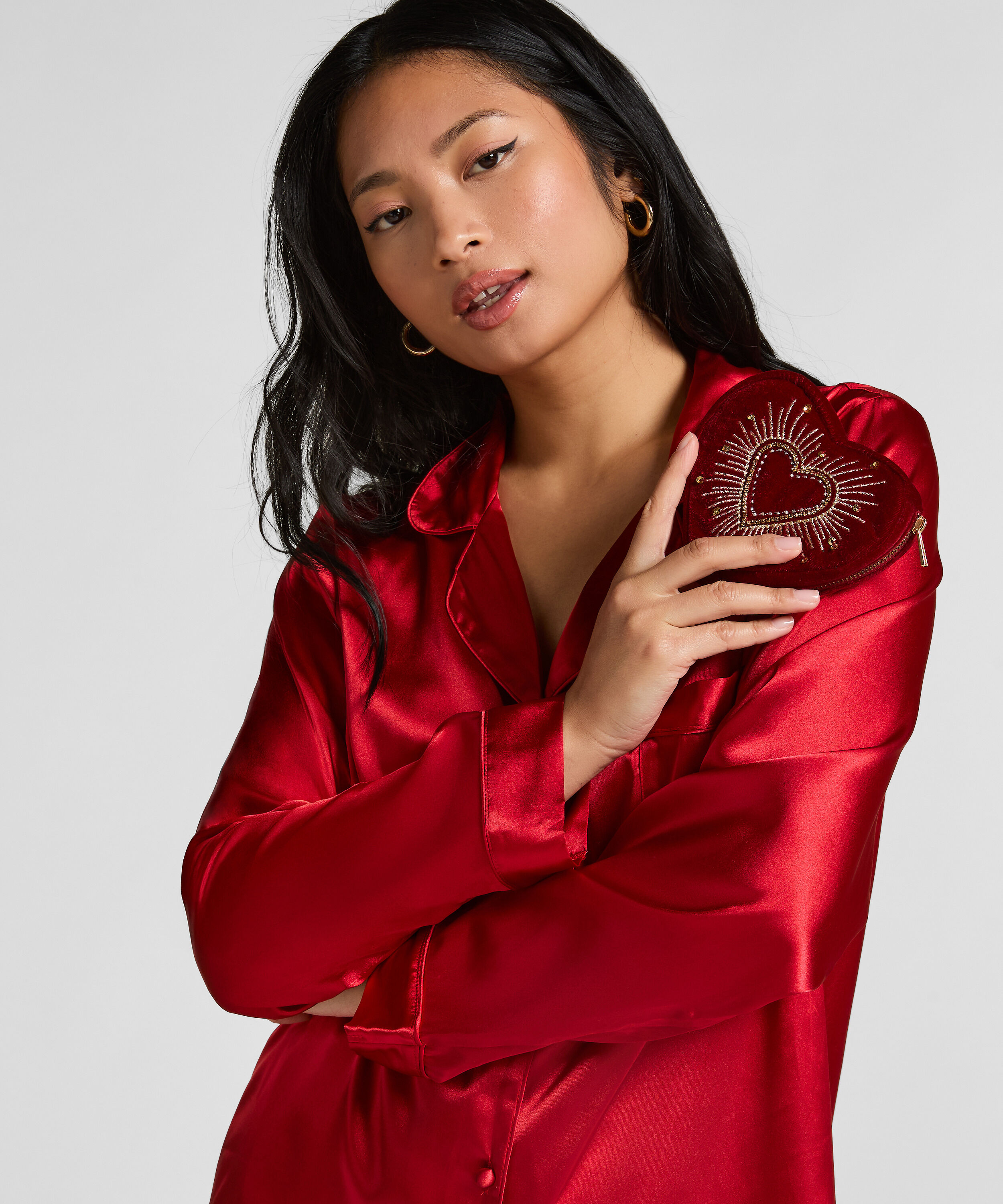 Petit sac &agrave; main &agrave; fermeture &eacute;clair en forme de c&oelig;ur, Rouge