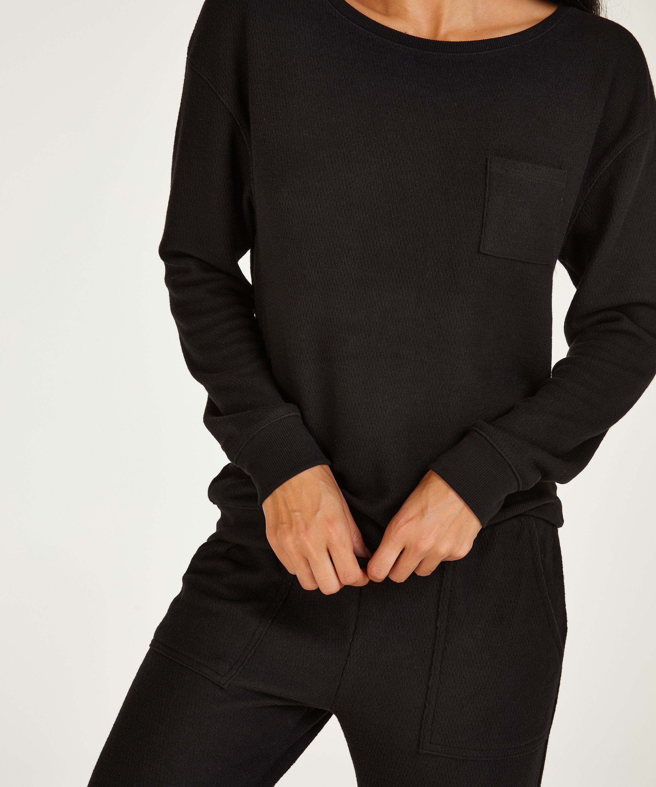 Pyjama Waffle Placket, Noir, main